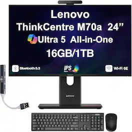 Lenovo - Upgraded - ThinkCentre M70a All-in-One 24 FHD Display (Ultra 5 245T vPro, 16GB, 1TB SSD, Intel Graphics, Win 11 Pro) w/USB Hub - Black