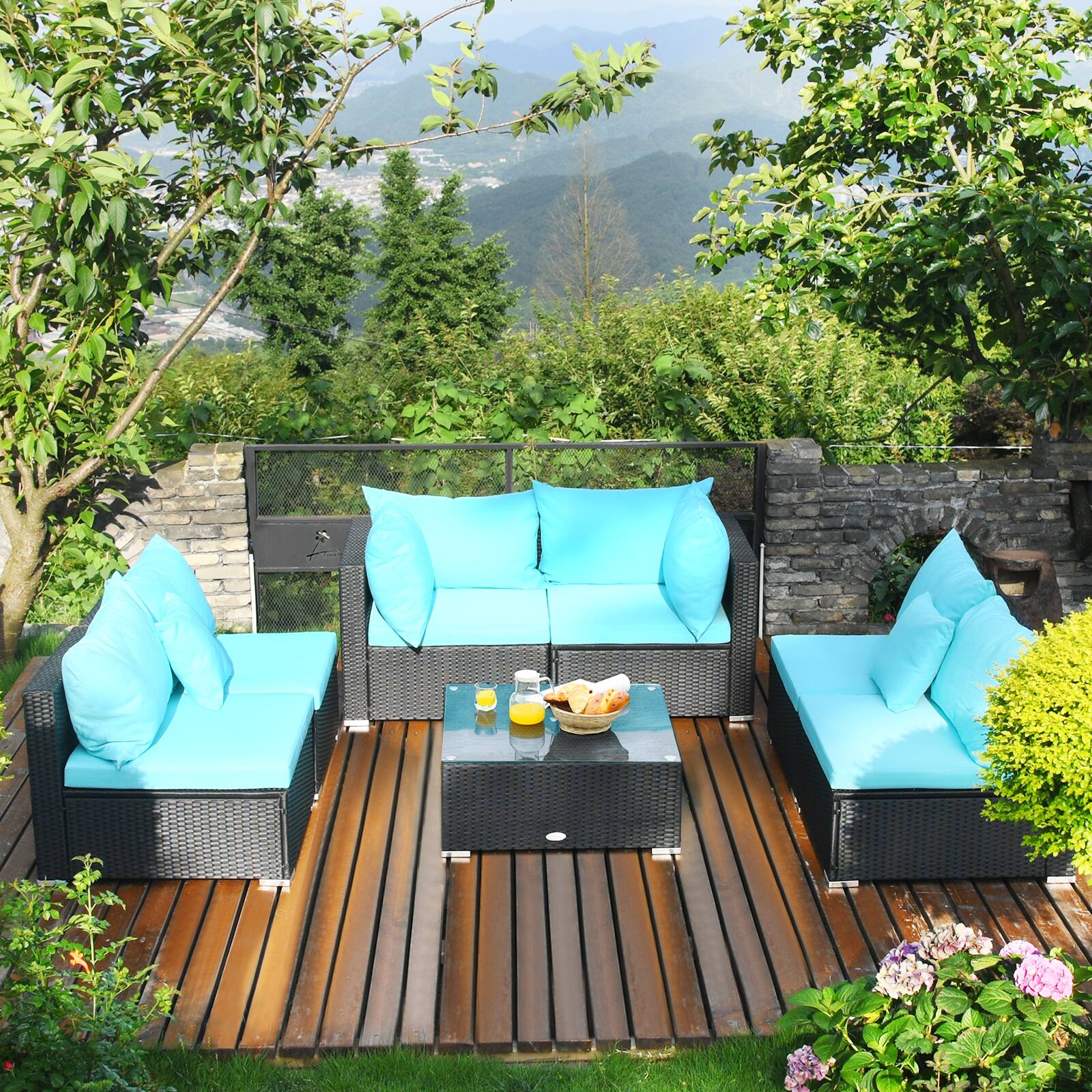 Alt View 5. Costway - Costway 7PCS Patio Wicker Sofa Set Sectional Conversation Furniture Set Garden - Turquoise.