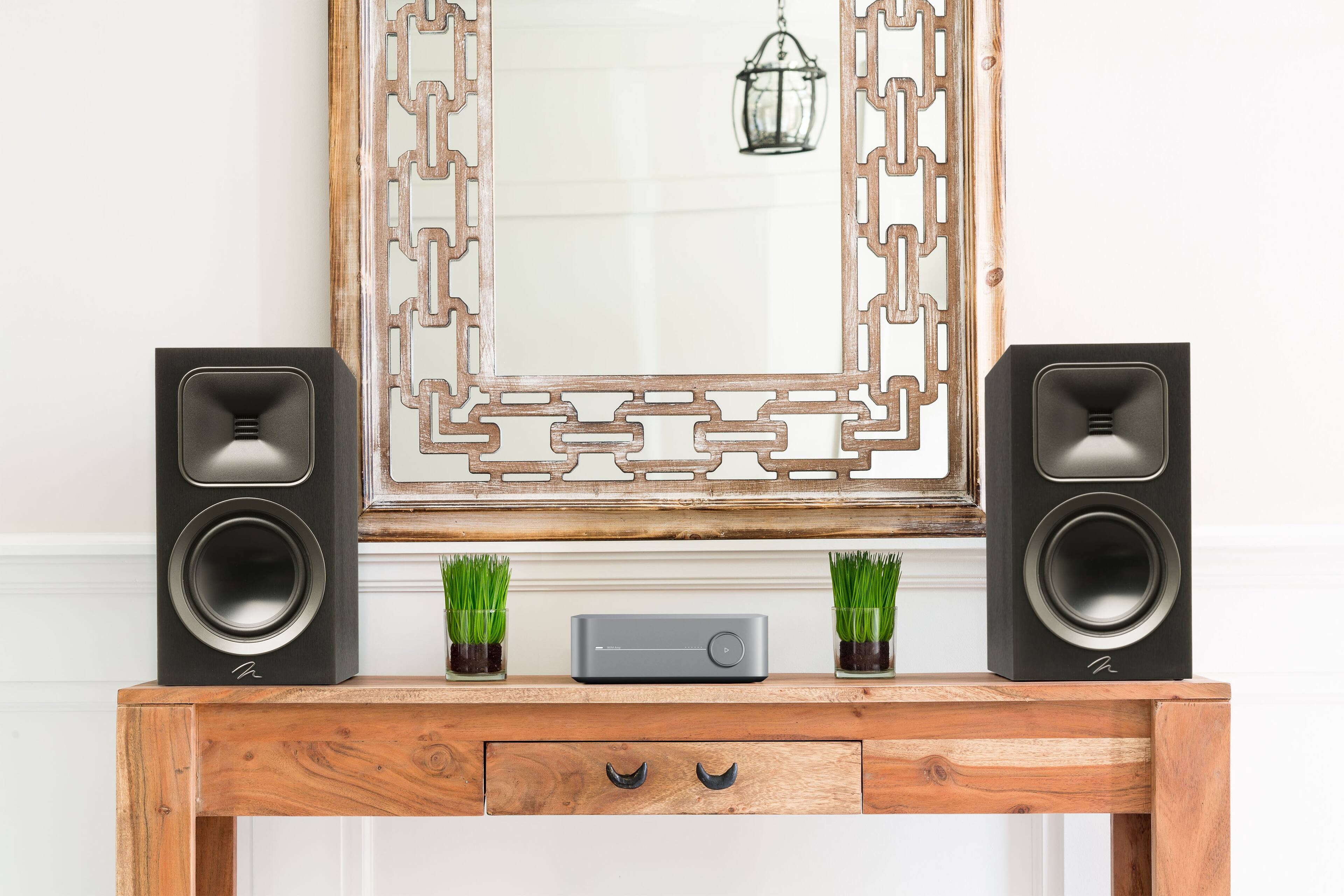 Angle. MartinLogan - Motion Foundation B1 x WiiM Amp Bundle, with Accessories - Black.