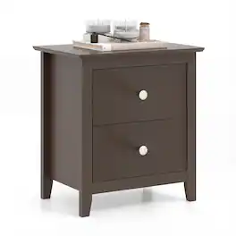 Gymax - Modern Nightstand w/ Storage 2 Drawers & Support Legs for Bedroom White - Brown