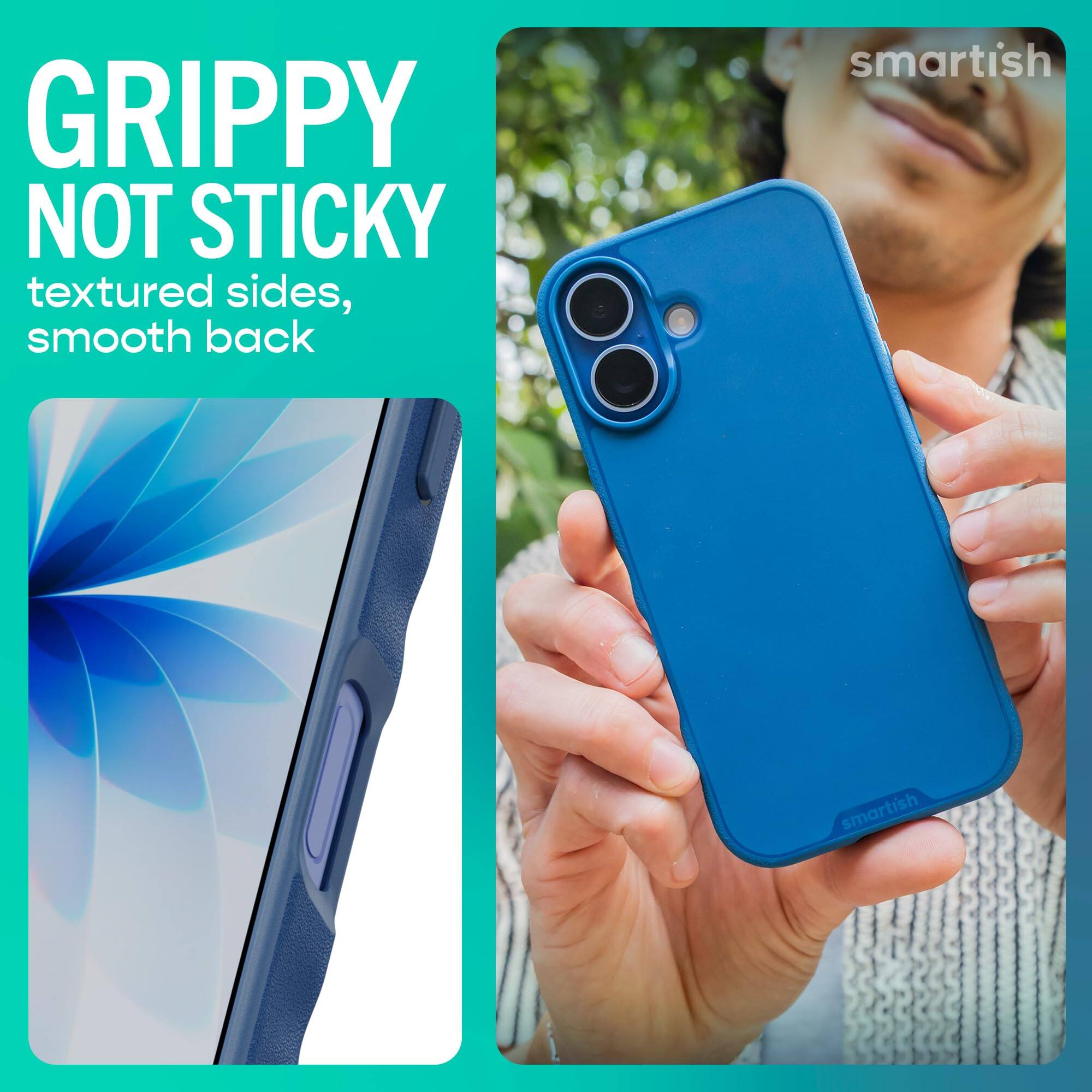 GRIPPY NOT STICKY textured sides, smooth back

smartish