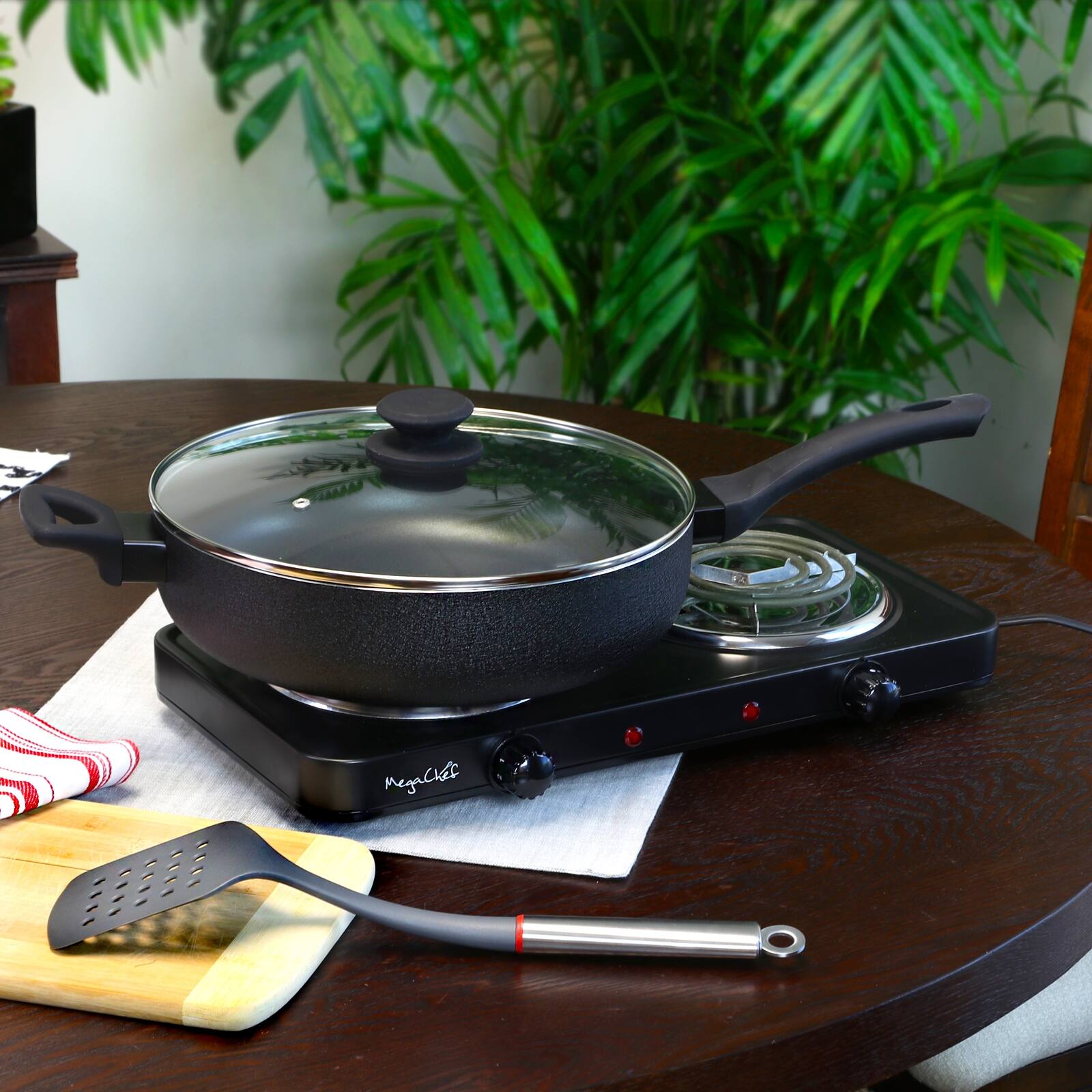 Alt View 3. Oster - Oster Ashford 5 Quart Aluminum Sauté Pan with Tempered Glass Lid in Black - Black.