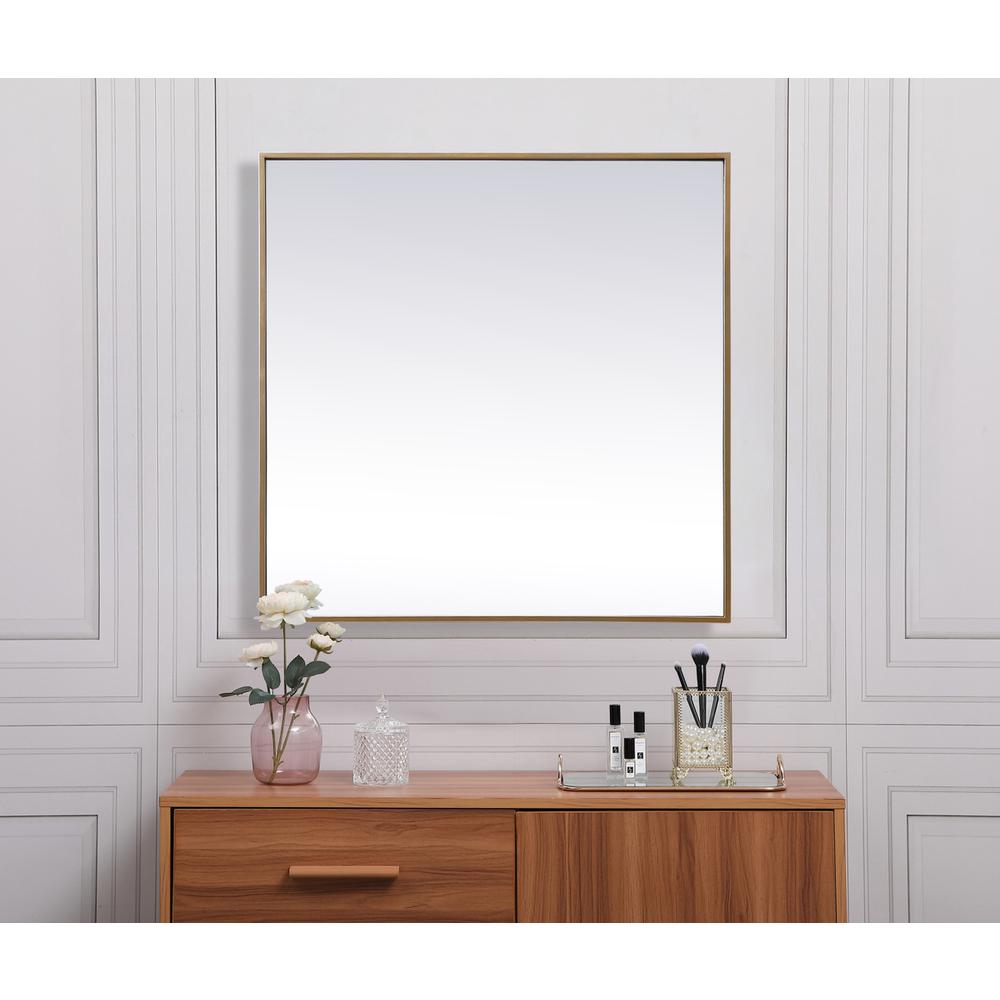 Alt View 3. Elegant Decor - Metal Frame Square Mirror 30 inch in Brass - Brass.