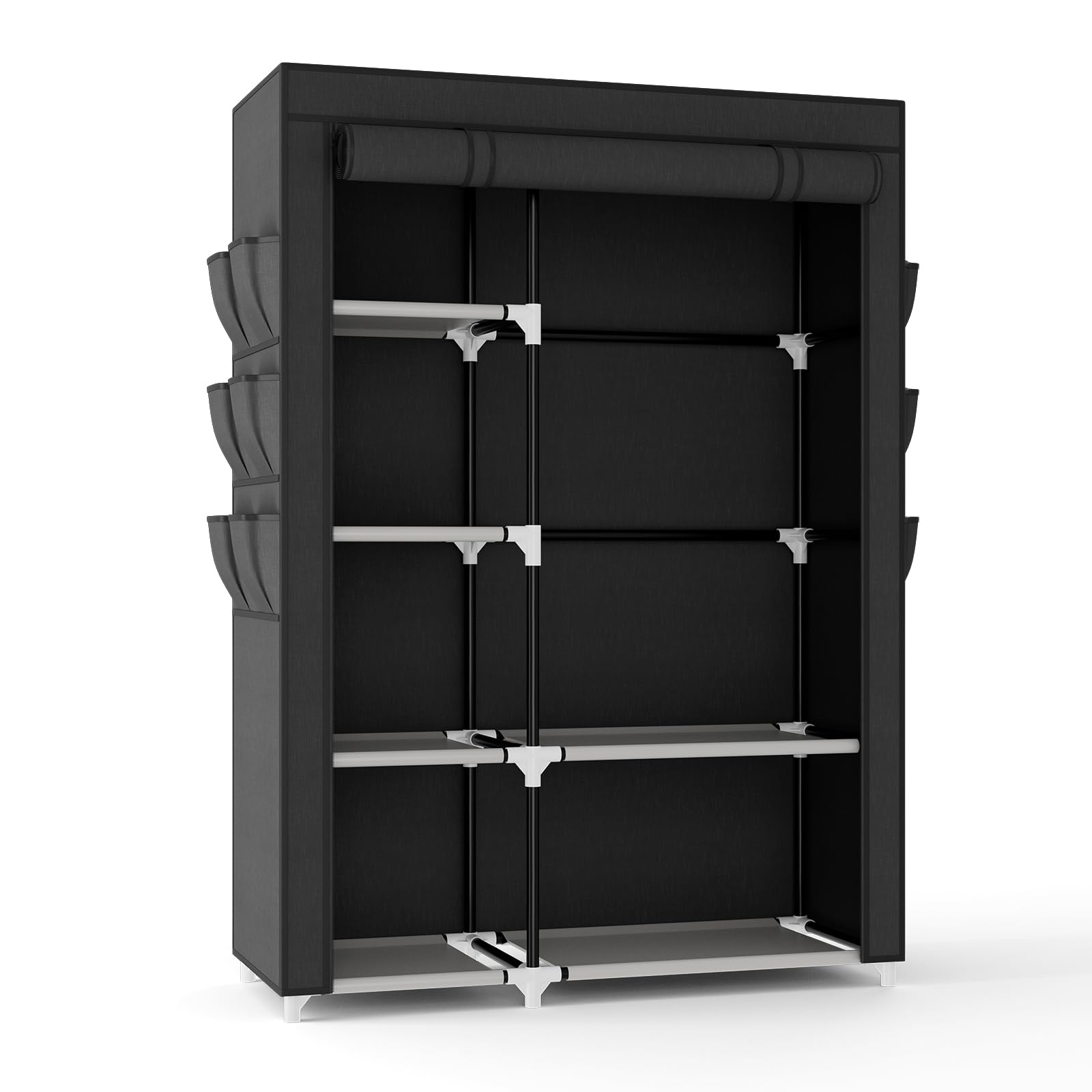 Alt View 7. ThinkLink Electronic - Wardrobe Closet Wide Portable Closets For Hanging Clothes With 1 Rod 6 Shelves 6 Pockets Rack Cover Bedroom - Black.