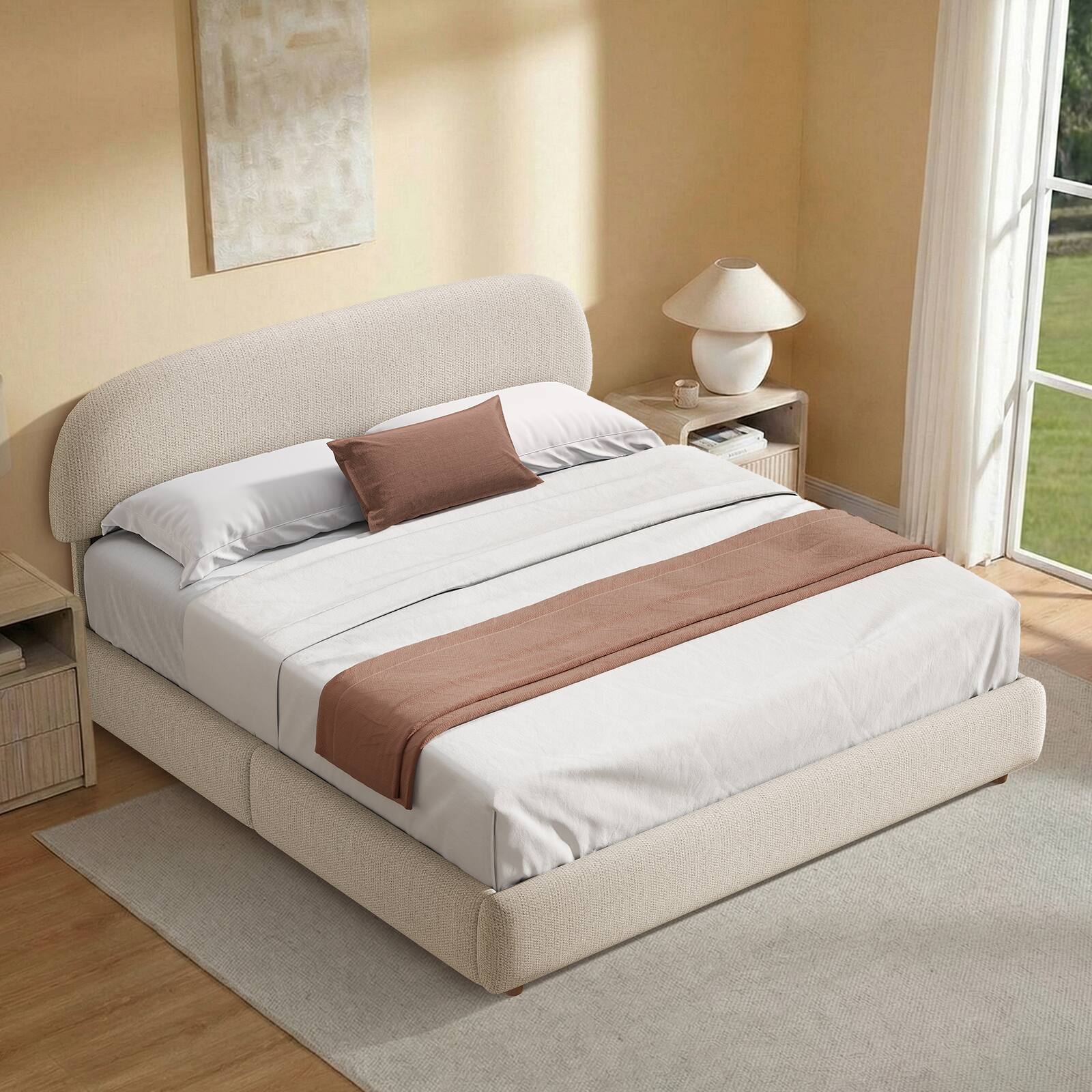 Angle. ModernMate - Upholstered Platform Bed with Adjustable Headboard, Hydraulic Lift Storage Bed - Begie.