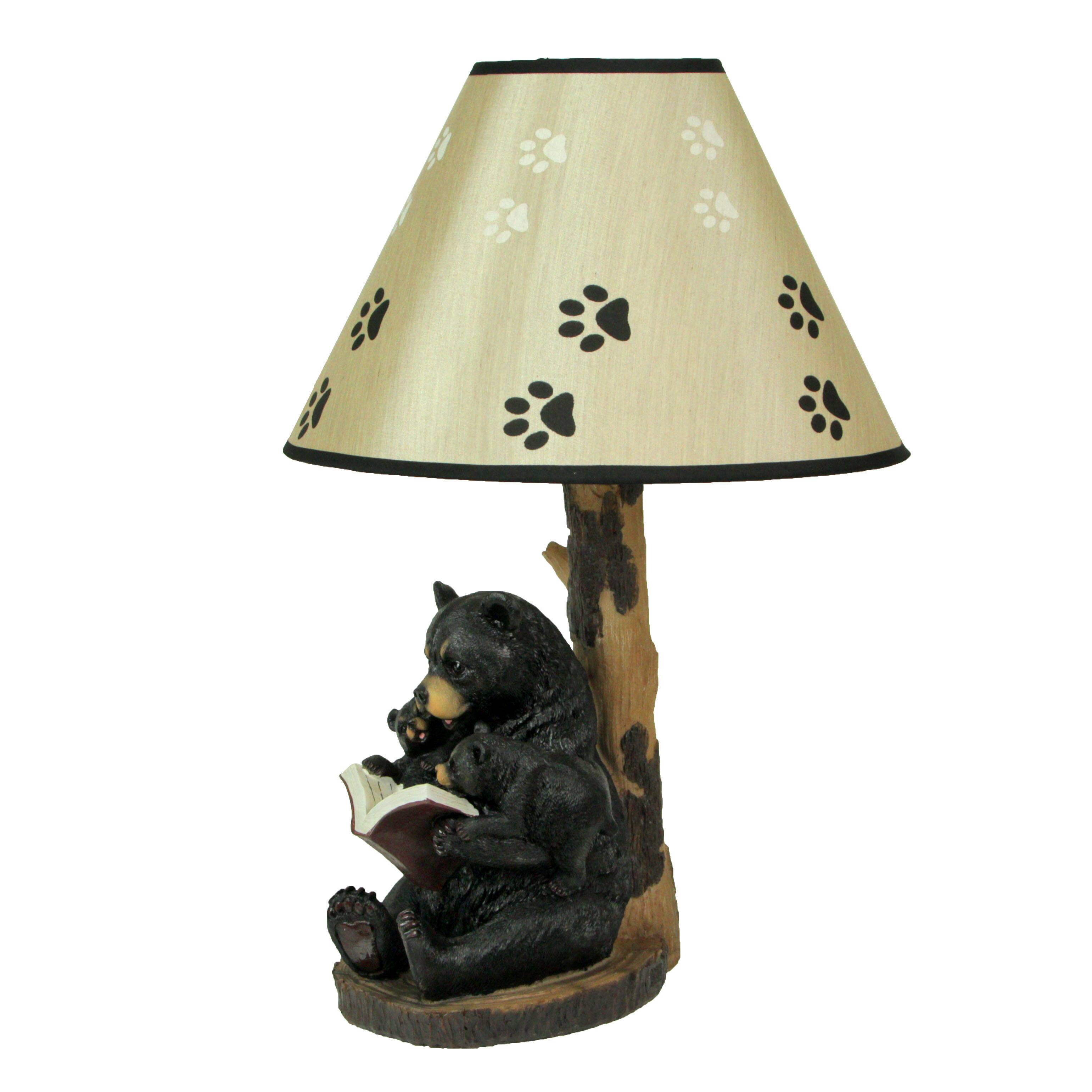 Alt View 6. Zeckos - Black Bear Reading to Curious Cubs Table Lamp w/Paw Print Shade Western Décor - Black.