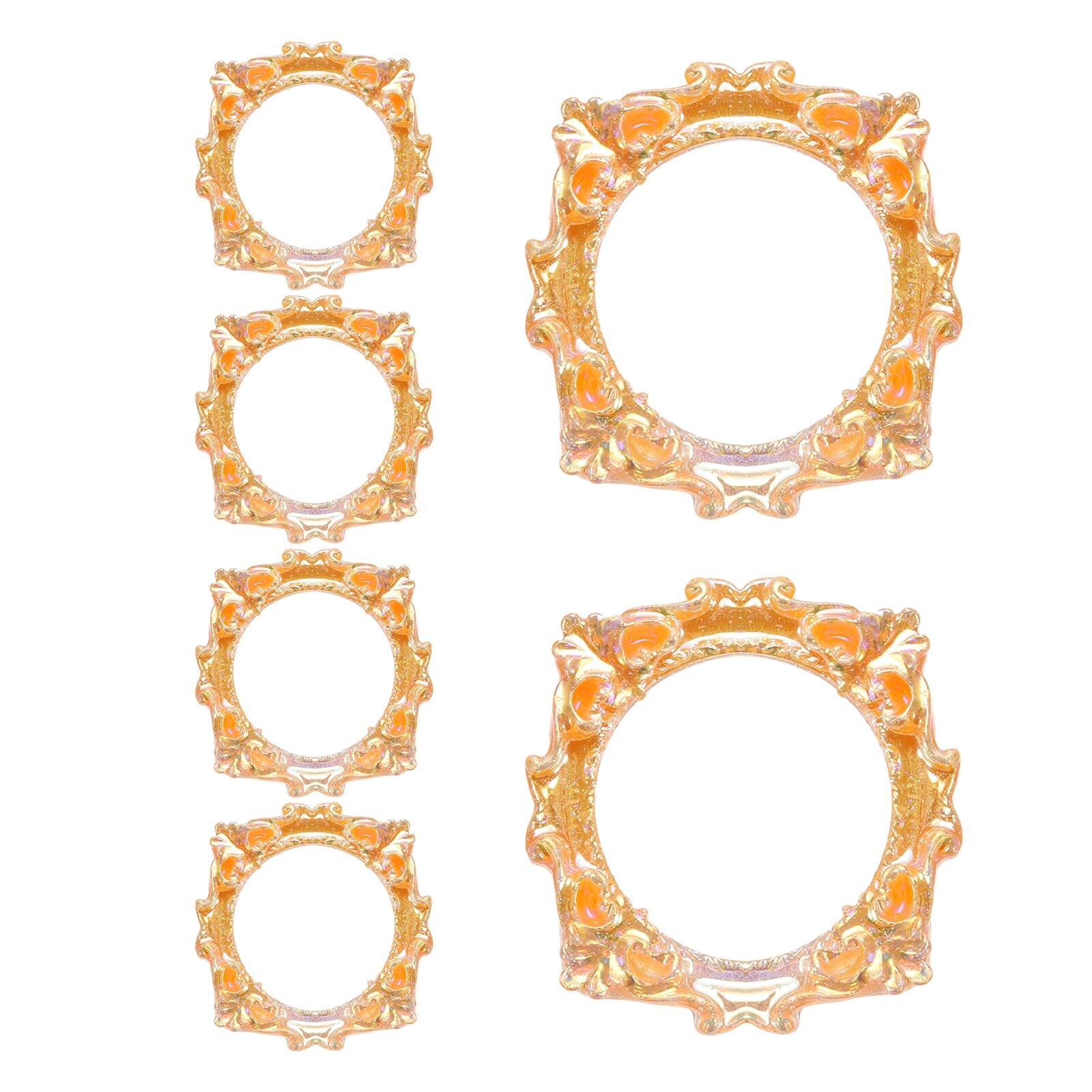 Front. Unique Bargains - 6pcs Mini Vintage Picture Frames, 2in Resin Glow-in-dark Glitter Diamond Tiny Photo Frame Square for DIY - Gold.