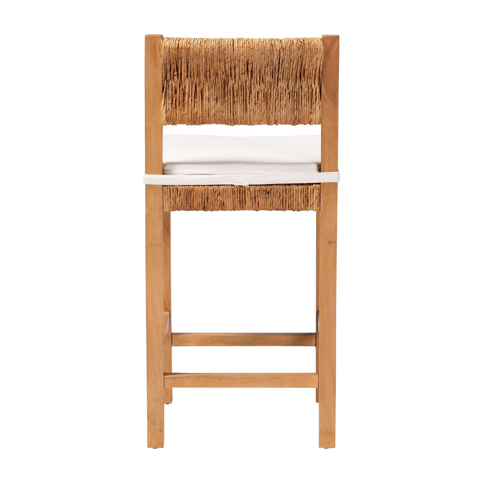 Back. bali & pari - Pava Woven Seagrass Counter Stool - Solid Mahogany Wood Stool with Textured Back, Coastal, Counter Height - Honey/Natural Brown.