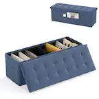 Front. Gymax - Gymax 43'' Folding Storage Ottoman Bench w/ Removable Divider & Side Pocket Bedroom Blue - Blue.