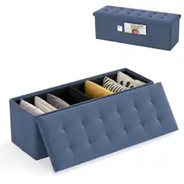Gymax - 43'' Folding Storage Ottoman Bench w/ Removable Divider & Side Pocket Bedroom - Blue