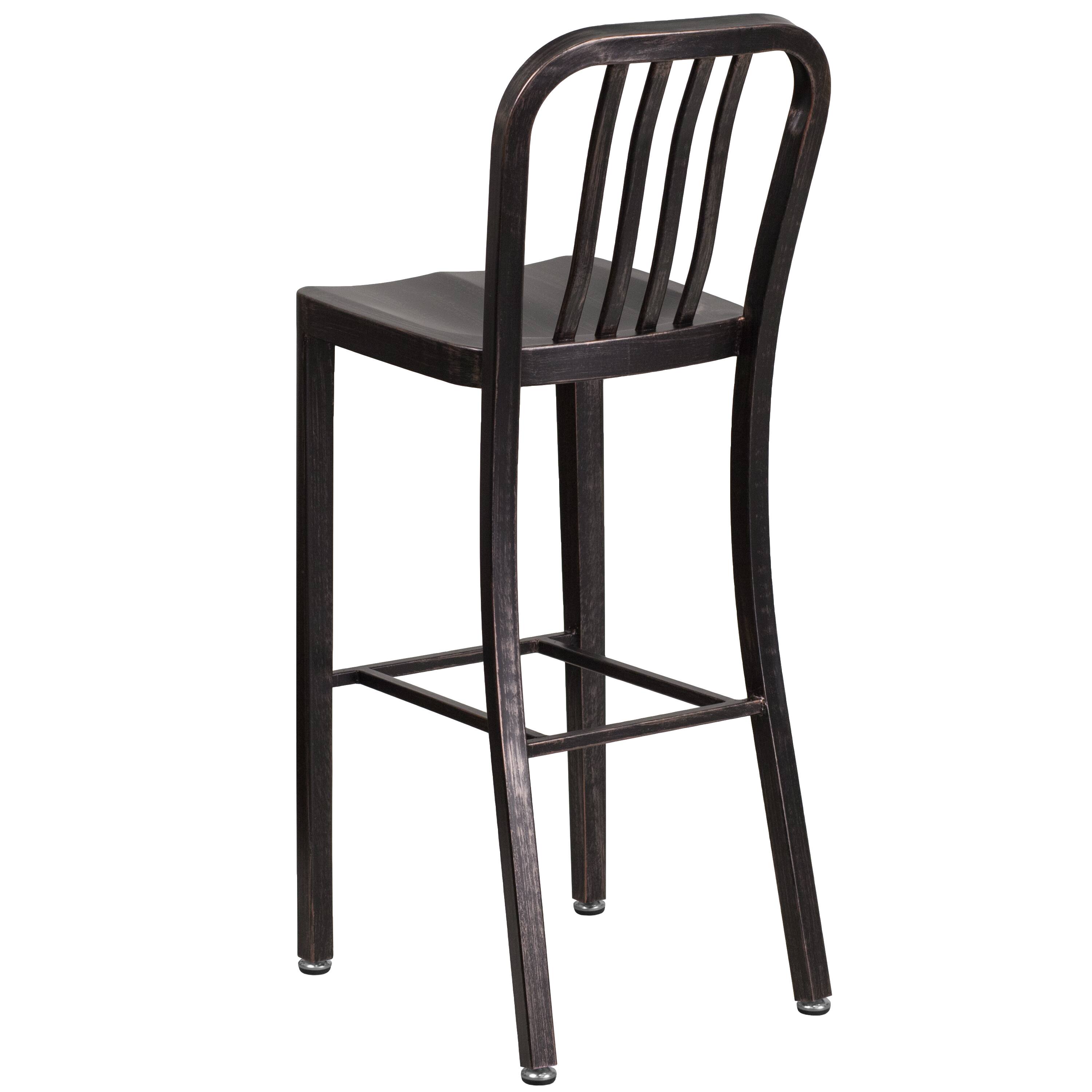 Alt View 5. Emma + Oliver - Commercial Grade 30"H Colorful Metal Indoor-Outdoor Vertical Slat Back Barstool - Black-Antique Gold.