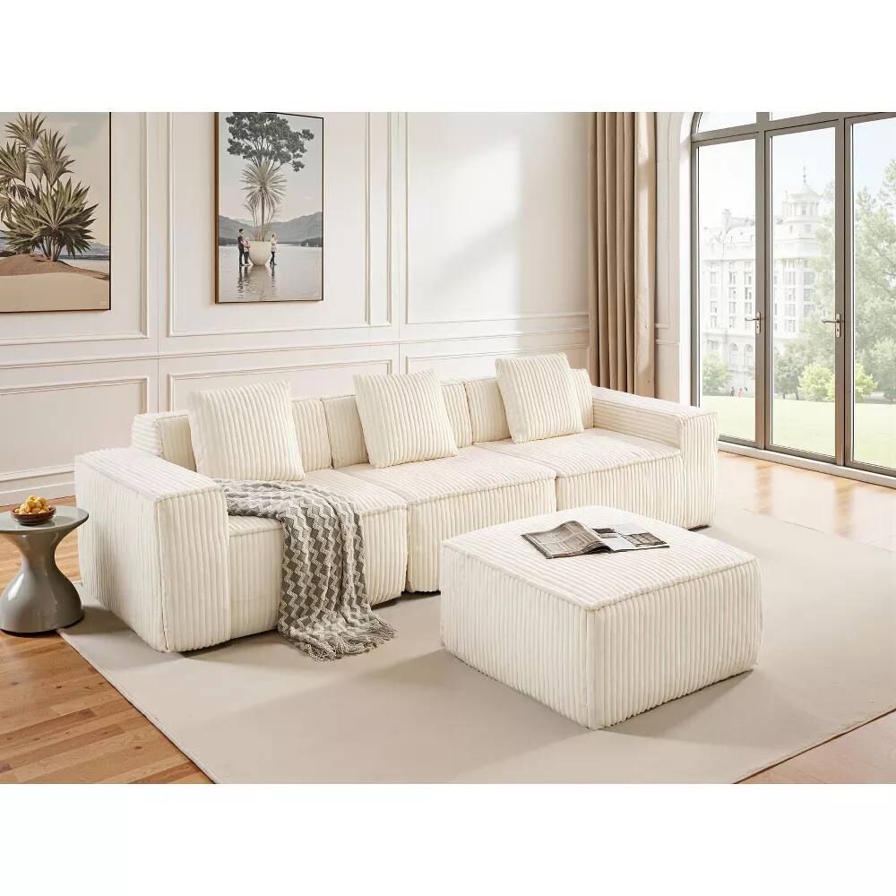 Alt View 2. Meqiodas - Boneless Couch for Living Room, Modular Sectional Sofa with Ottoman, Convertible L Shaped Couch, No Assembly Required - White.