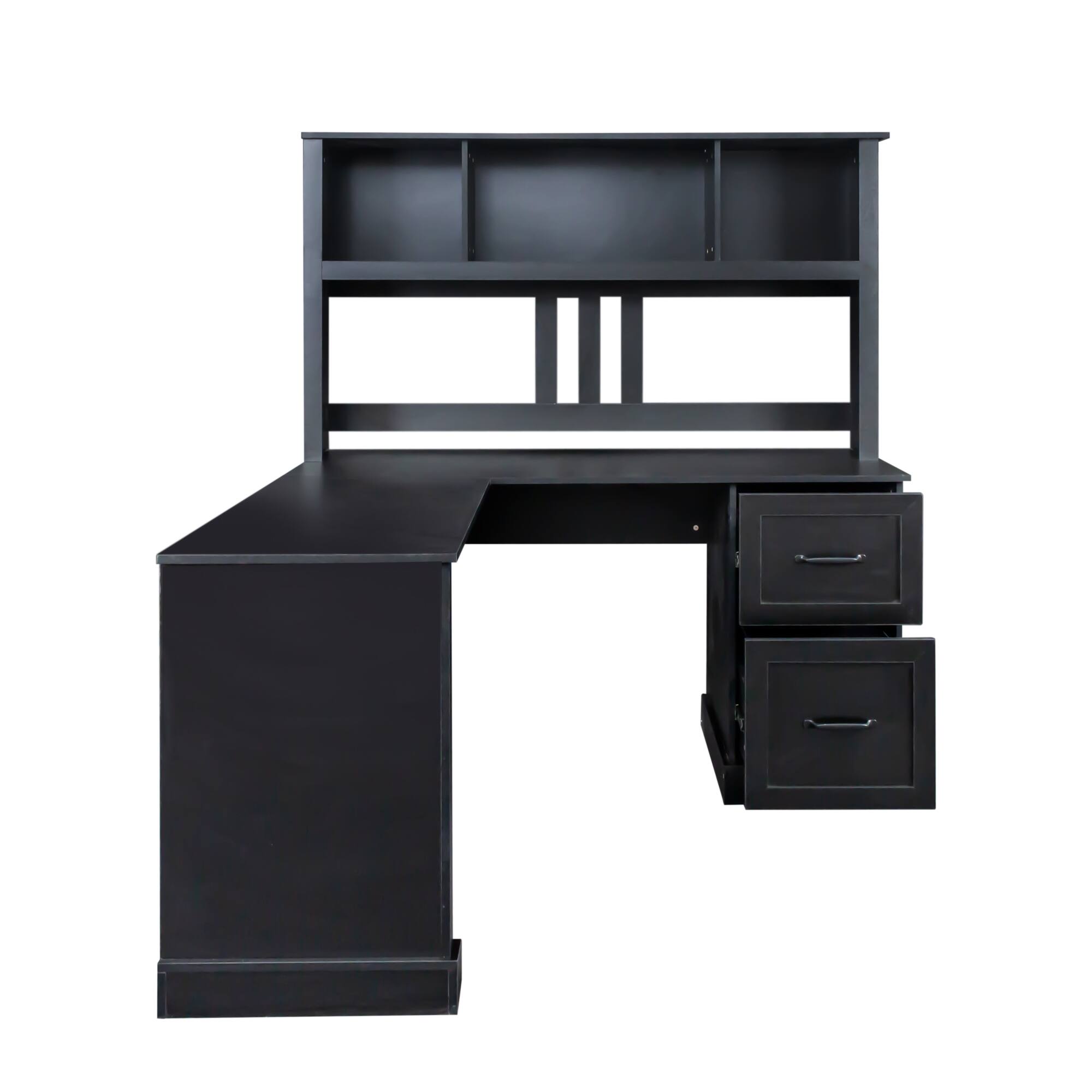 Alt View 2. GOODSILO - Home Office Computer Desk with Hutch - Black.