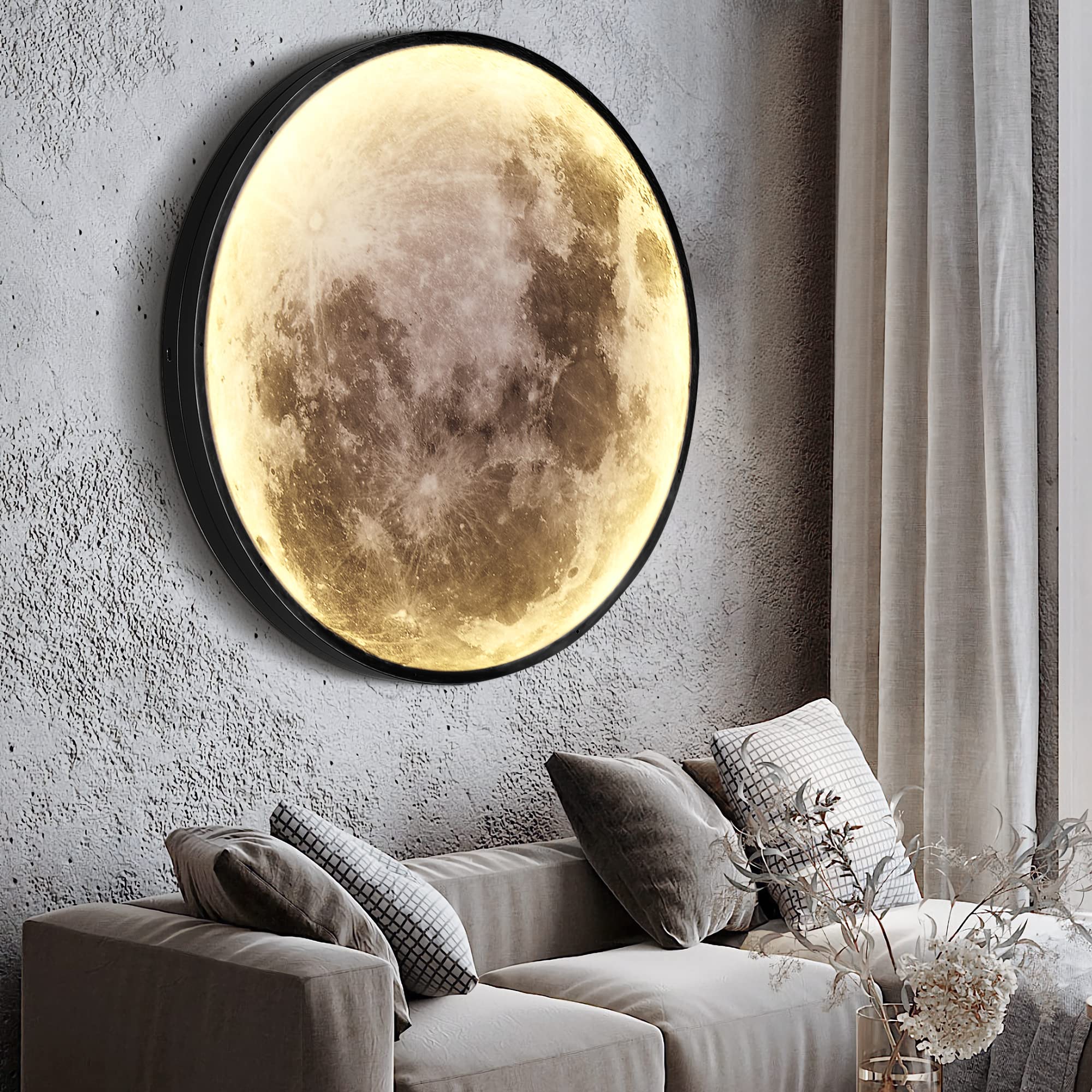 Front. TECH SAFARI - Dimmable Moon Wall Light Inch Lights With Remote Control Plug in Modern Led w Lamp Indoor Mounted Ceiling F - 23.6 Inch.