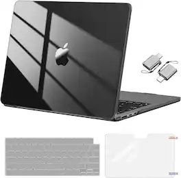 mosiso - 4in1 Case Set for MacBook Air 13.6 inch M5 A3449 M4 A3240 M3 A3113 M2 A2681 2022-2026, Keyboard Cover&Screen Film&Type-C - Crystal Black