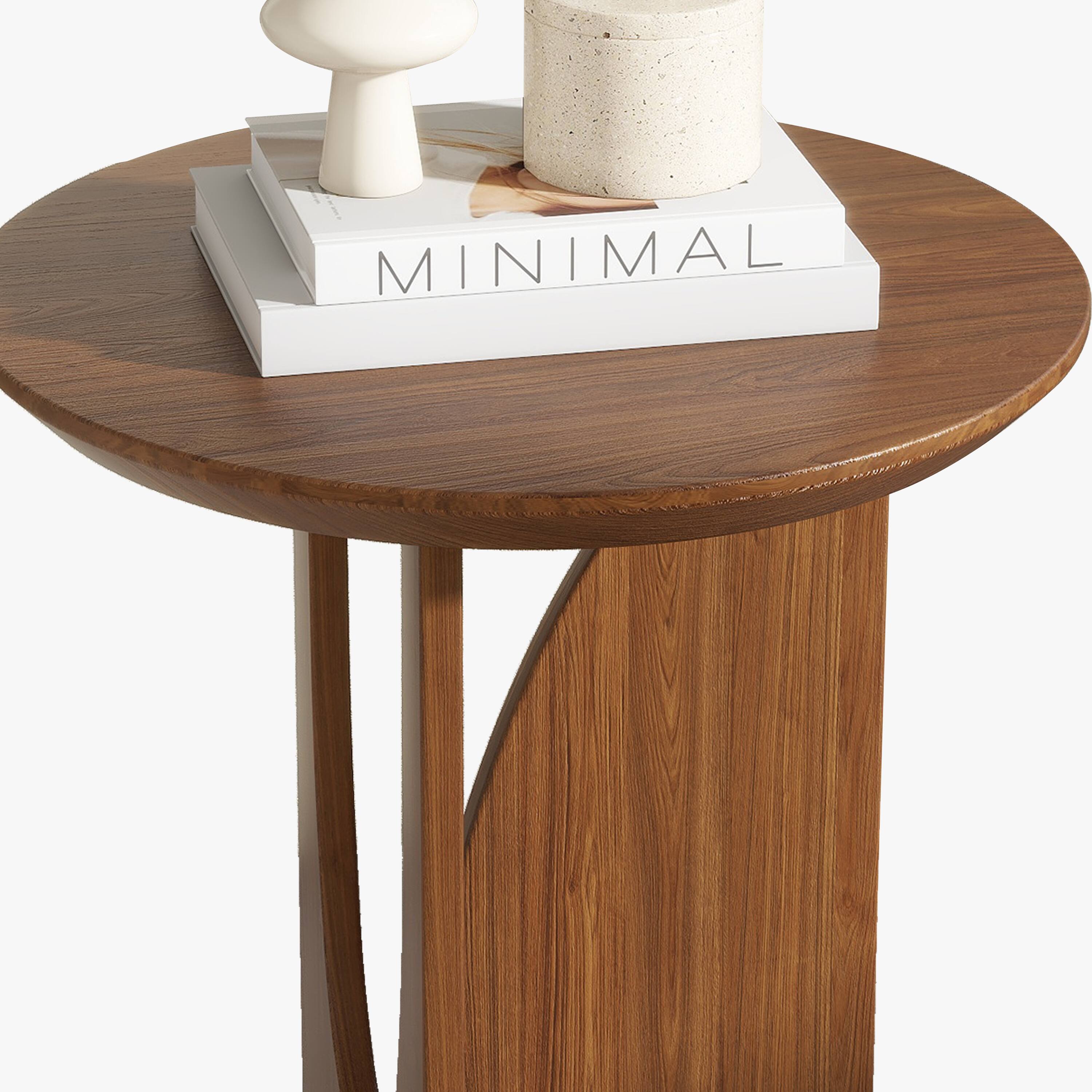 Back. POVISON - 19.69" Mid-century Modern Round Side Table, Minimalist End Table, Walnut Color - Walnut Color.