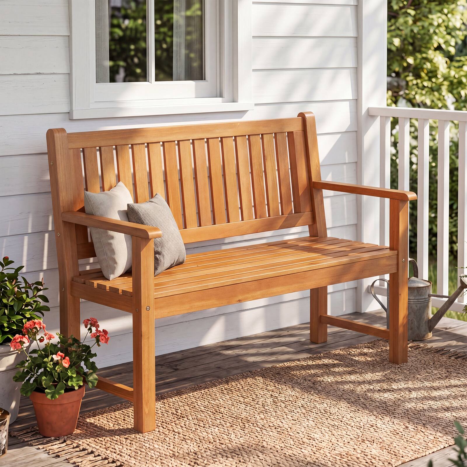 Alt View 3. Costway - Costway 2-Seater Outdoor Wooden Bench, Garden Loveseat Bench with Backrest, Armrests - Natural.