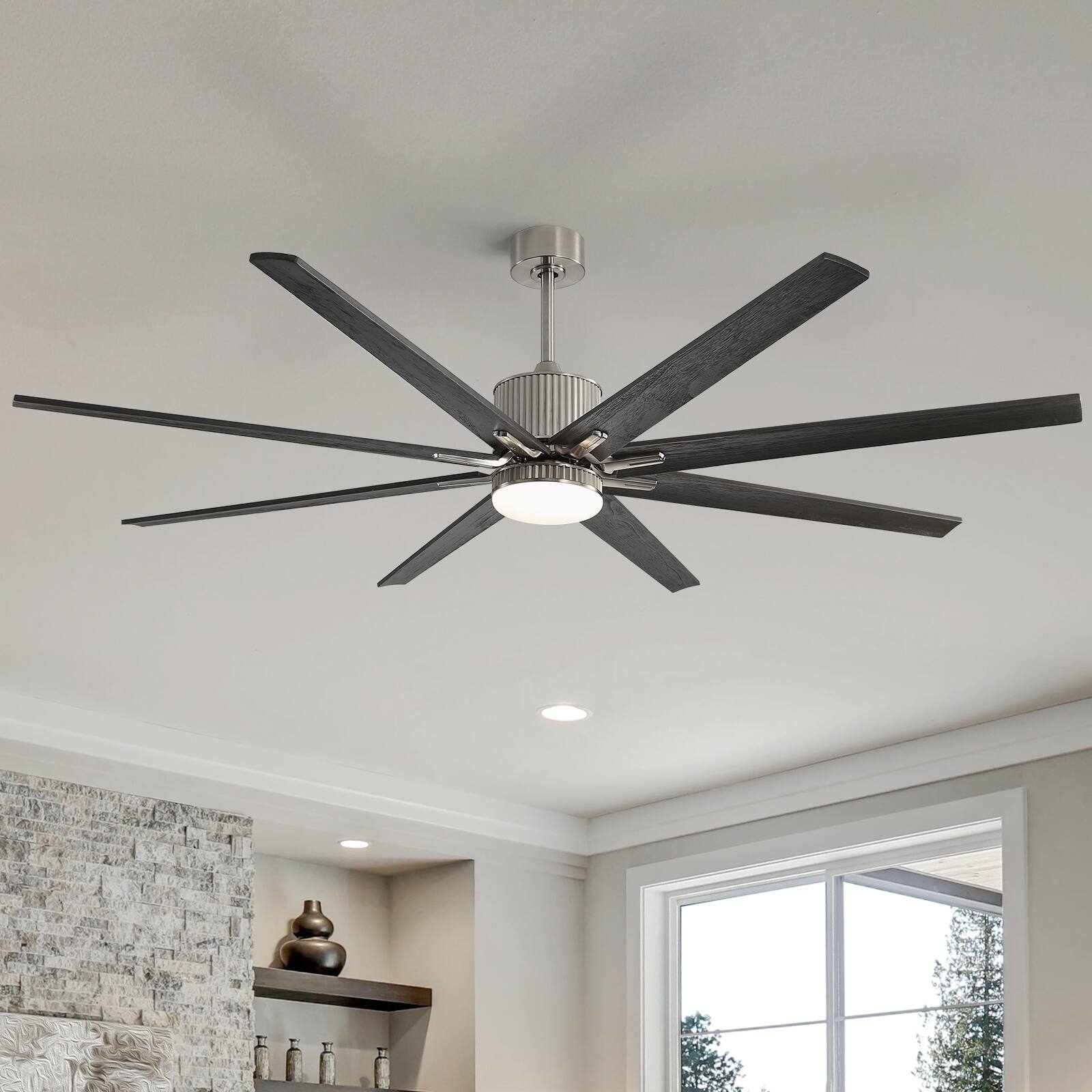 Alt View 4. Sofucor - "76'' Industrial Ceiling Fans with Lights Indoor/Outdoor Nickel Smart Ceiling Fan APP Control Reversible DC Motor 3CCT S - Nickel - 2 Pack.