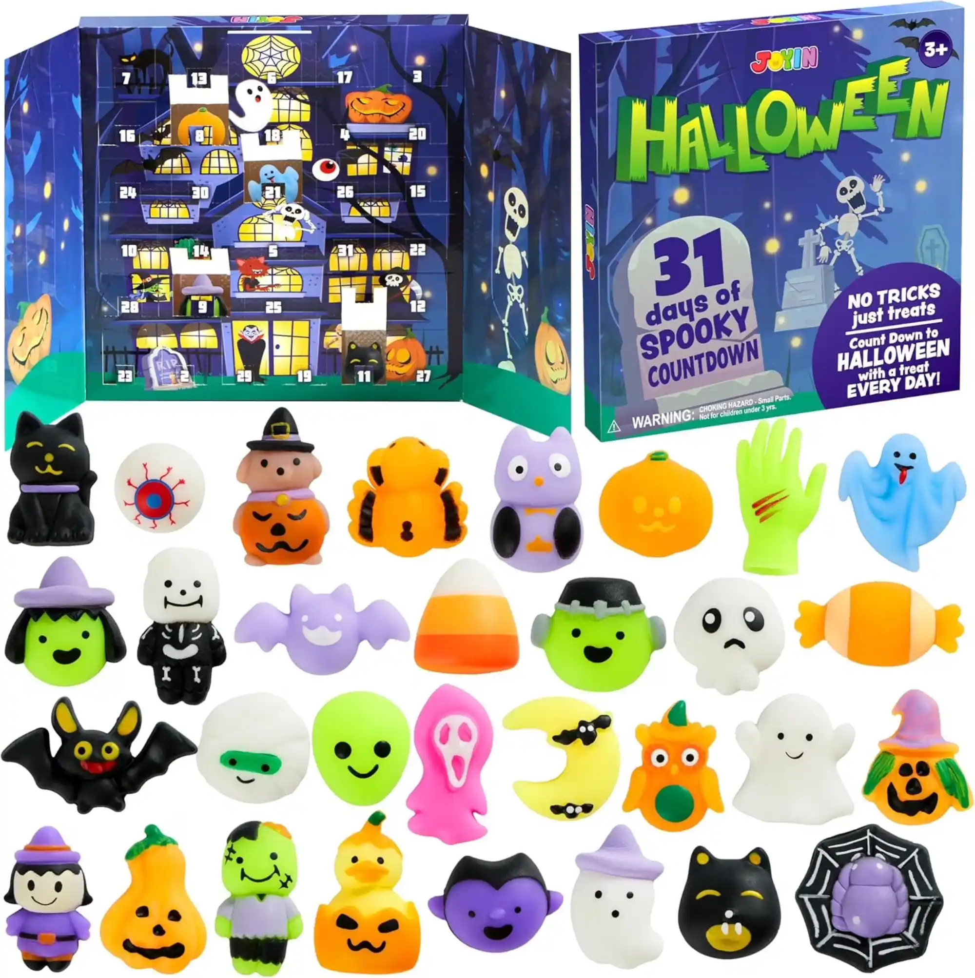 7 16 24 28 13 9 21 5 17 E 20 3+ JOYIN HALLOWEEN 31 of TRICKS NO days just treats SPOOKY Down to Count COUNTDOWN HALLOWEEN a treat with DAY! P EVERY NAZARO Soud CHOKING Dides -  WARNING: - -