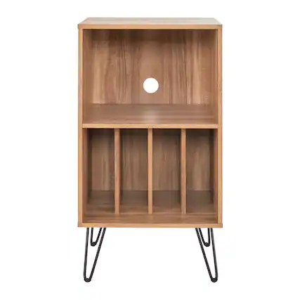 Front. CorLiving - CorLiving Vintora Brown Engineered Wood Open Shleved Turntable Media Stand - Brown.