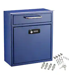 AdirOffice - Drop Box Medium Steel Wall-Mounted Drop Box Mailbox with Combination Lock - Blue