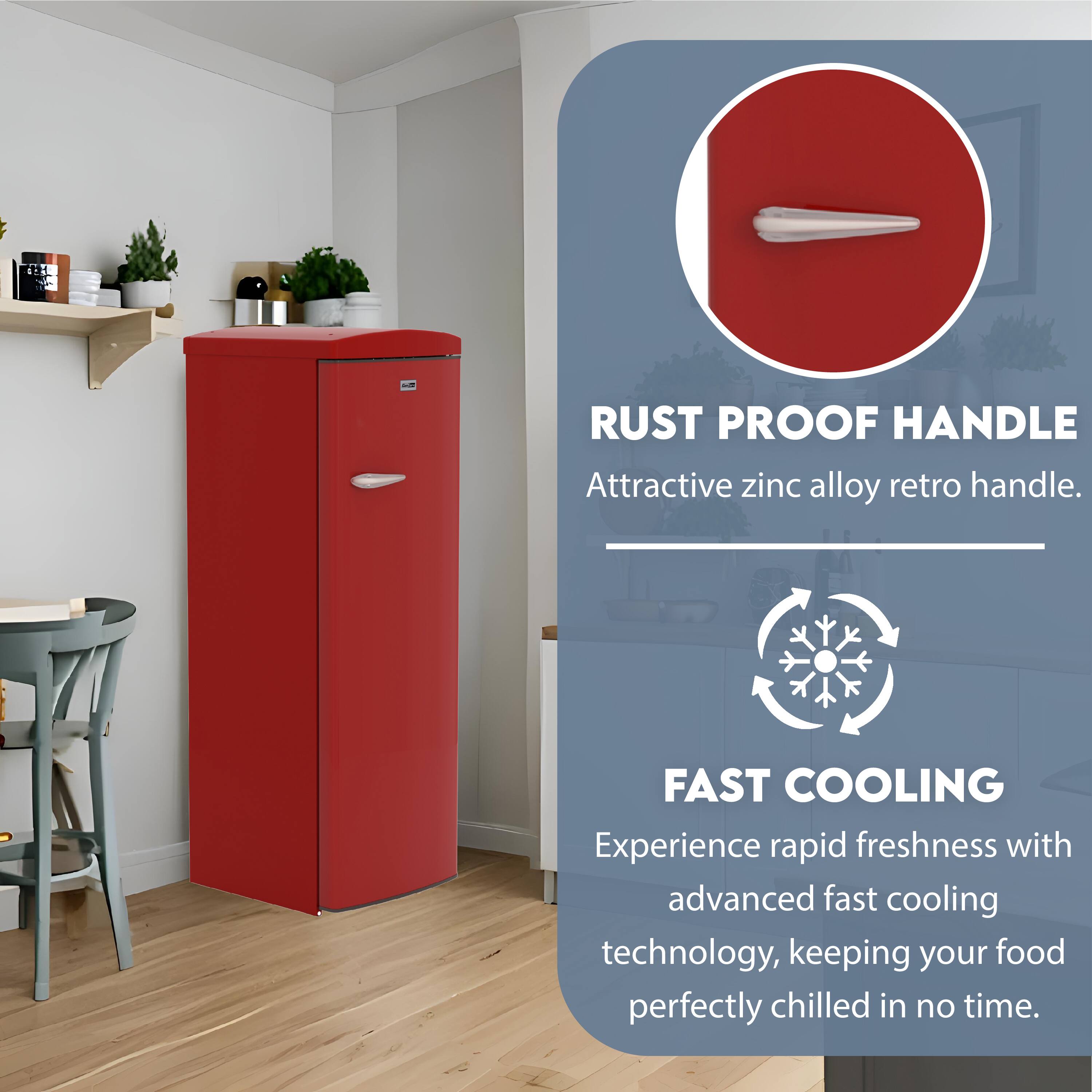 RUST PROOF HANDLE  
Attractive zinc alloy retro handle.

FAST COOLING  
Experience rapid freshness with advanced fast cooling technology, keeping your food perfectly chilled in no time.