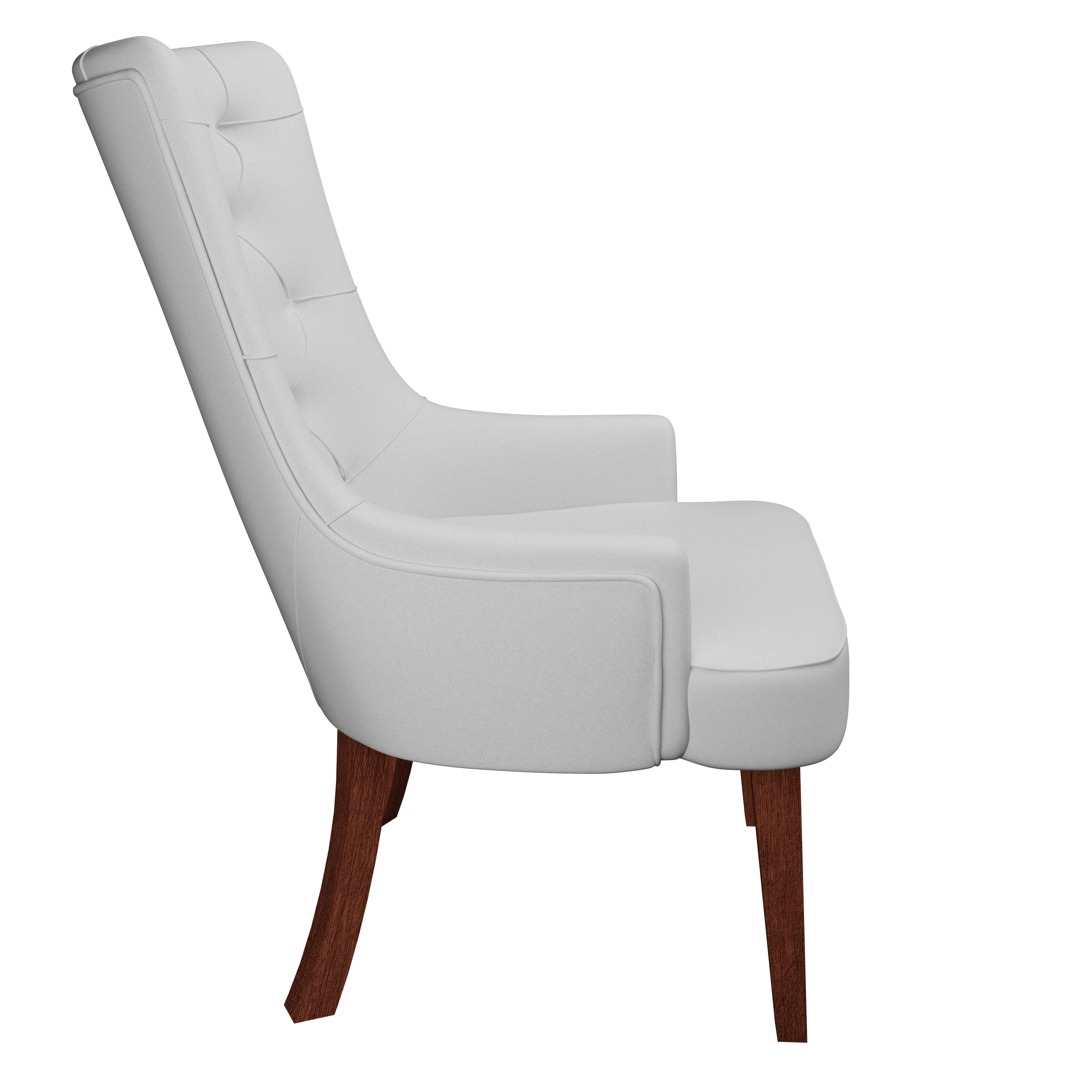 Alt View 3. LeisureMod - Spruce Tufted Upholstered Dining Chair, High-Back Leather Armchair with Wood Legs - Light Grey.