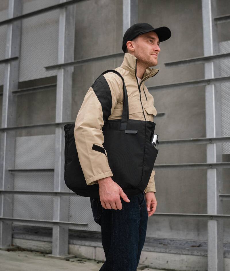 Alt View 7. ALPAKA - Metro Tote Laptop Tote Bag for Work, Work Tote Fits 16" MacBook Pro, Side Bottle Pocket, Weather-Resistant, Key Tether - Black Axoflux 210D.