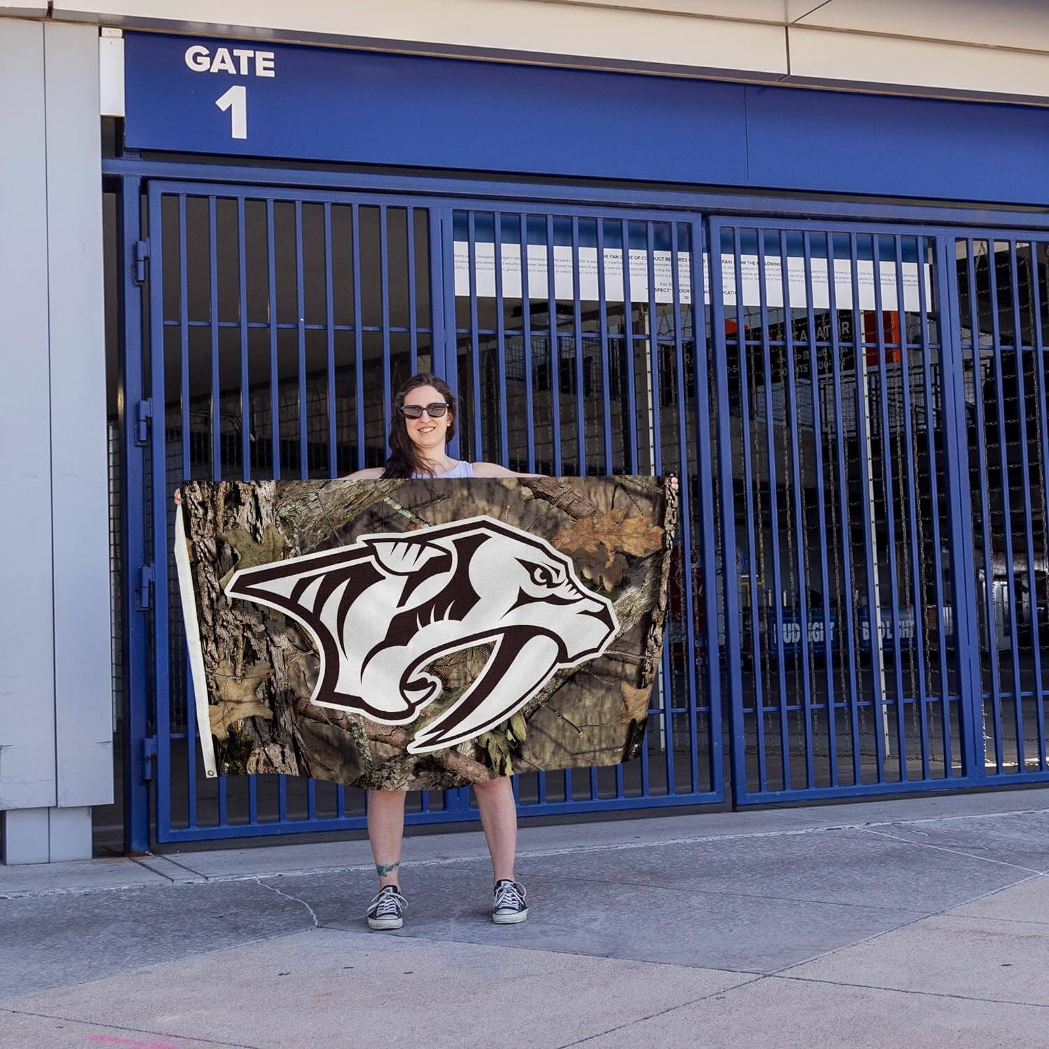 Alt View 4. Rico Industries - Nashville Hockey Predators Indoor Outdoor Camo Look 3x5 Banner Flag - Multi.