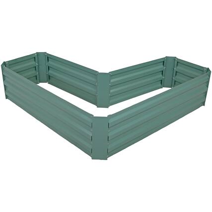 Front. Sunnydaze - Galvanized Steel L-Shaped Raised Garden Bed - Green.