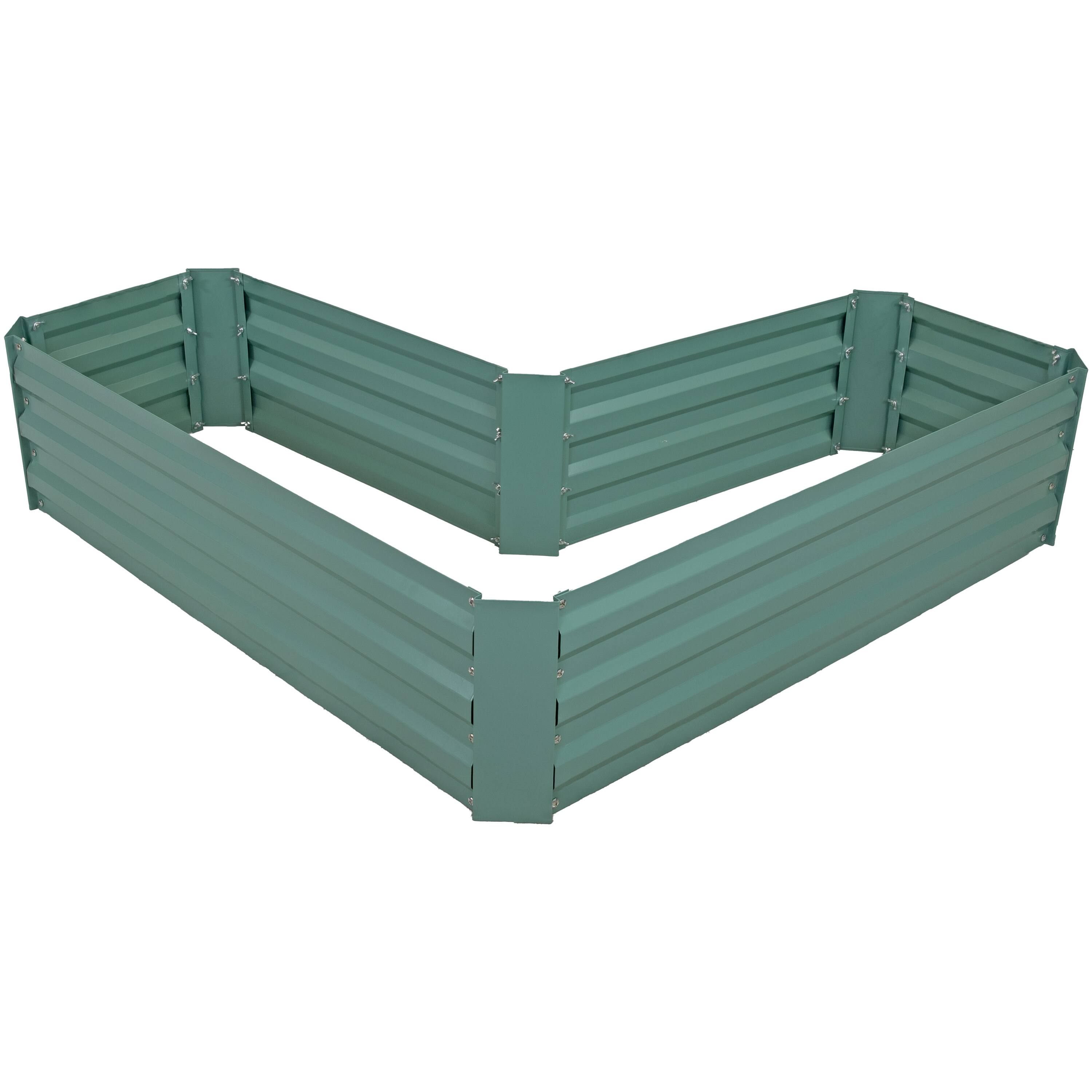 Front. Sunnydaze - Galvanized Steel L-Shaped Raised Garden Bed - Green.