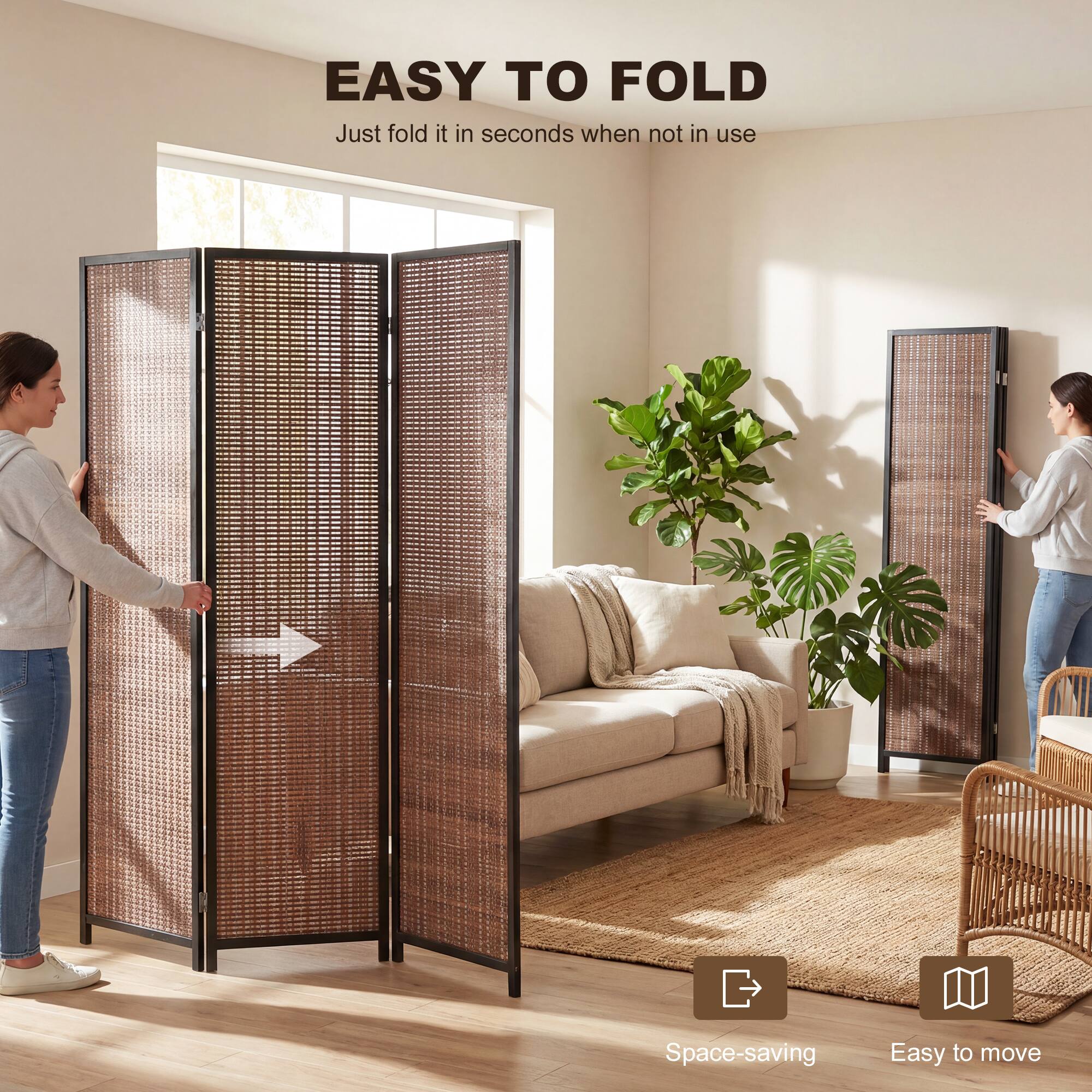 EASY TO FOLD  
Just fold it in seconds when not in use

Space-saving  
Easy to move
