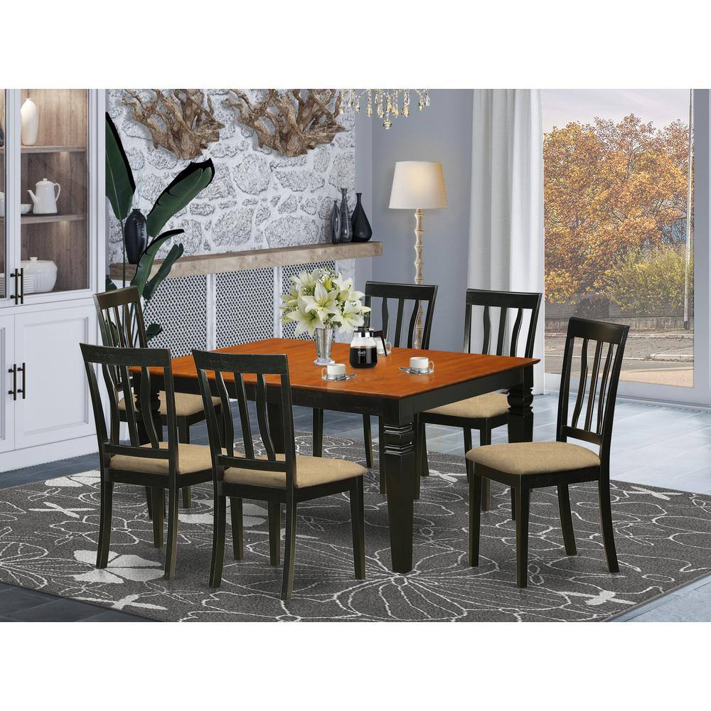 Left. East West Furniture - WEAN7-BCH-C 7 Pc Kitchen table set with a Dining Table and 6 Kitchen Chairs in Black - Black & Cherry.