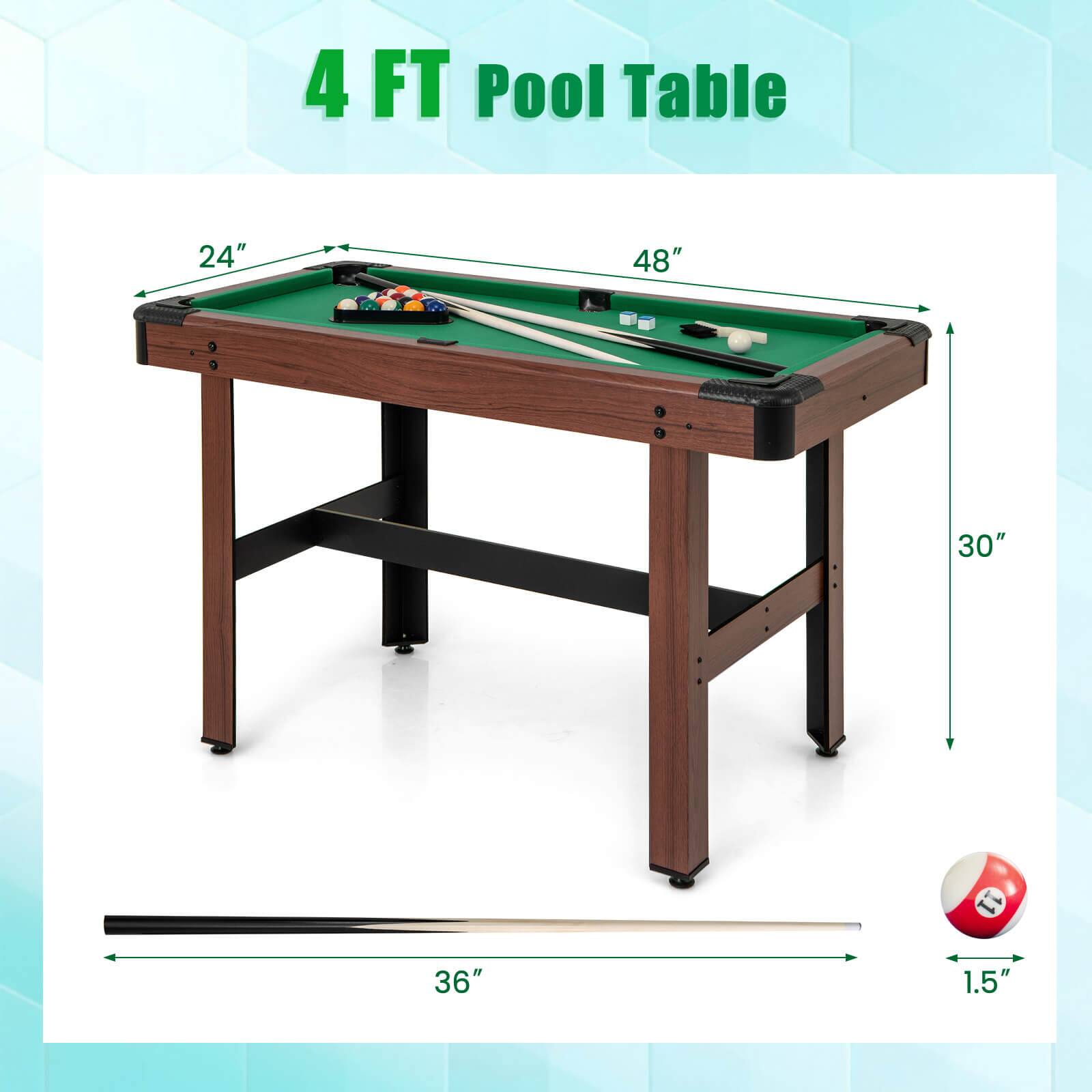 4 FT Pool Table 24" 48" 30" 36" 1.5