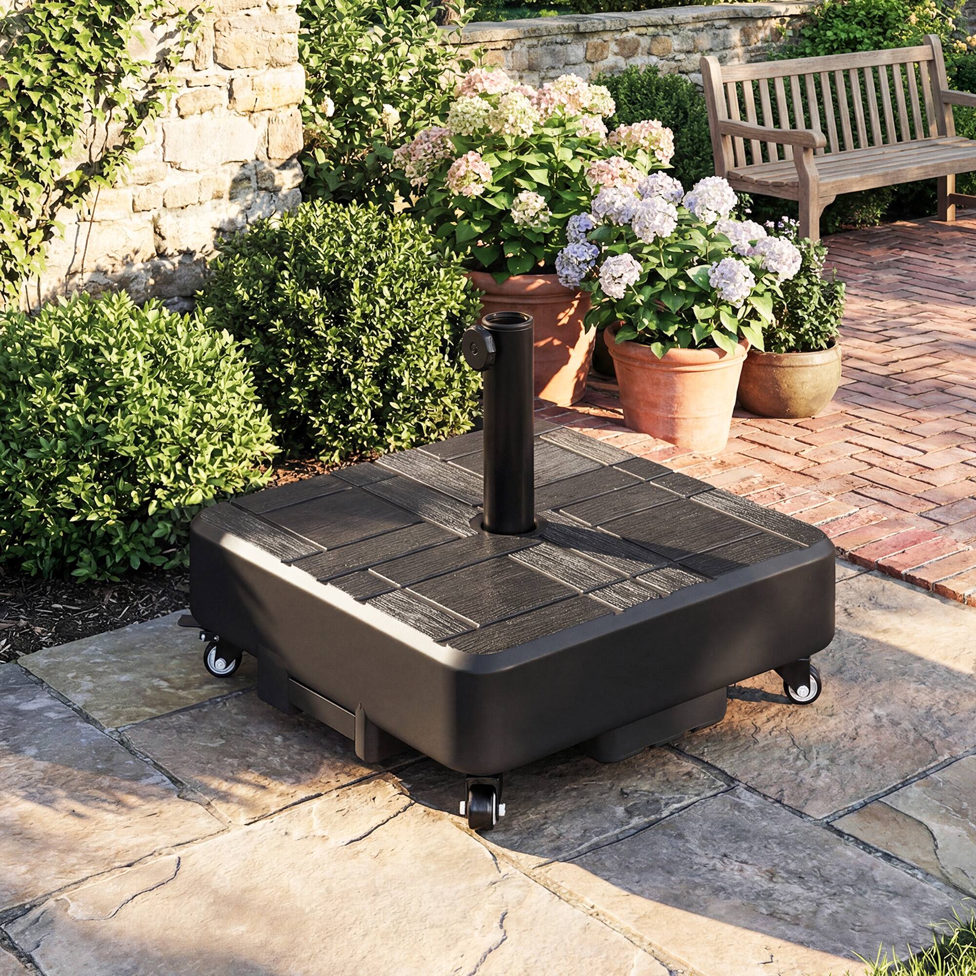 Alt View 1. Outsunny - Patio Umbrella Base with Wheels, Heavy Duty Outdoor Umbrella Stand Holder, for 1.5"/1.9" Poles, Black.