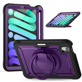 Dteck - Heavy Duty Shockproof Case for Apple iPad mini (A17 Pro) 2024/mini 6th Gen 8.3-Inch,Rugged Stand Cover+Shoulder Strap - Purple