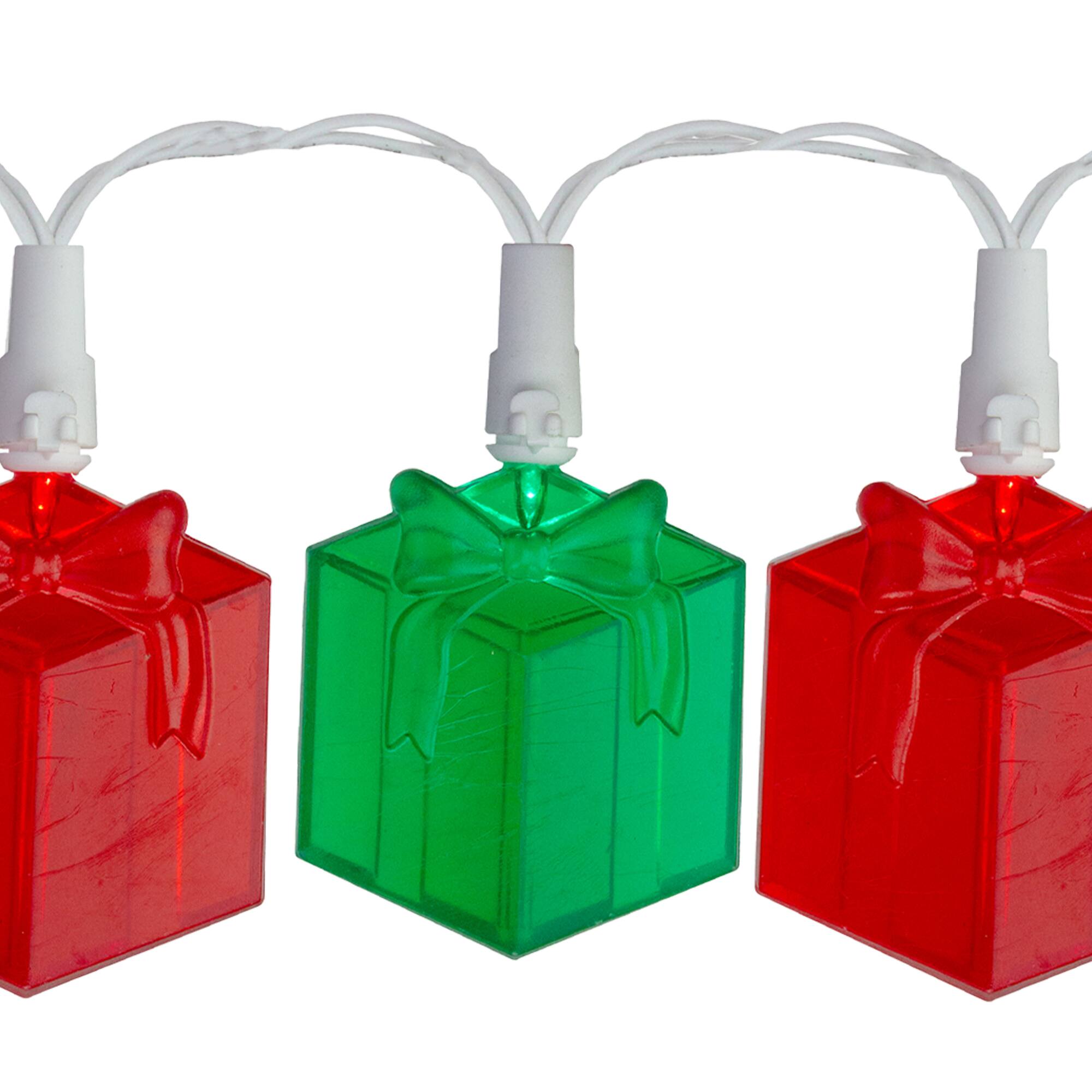 Alt View 2. Sienna - LED Gift Box Christmas Lights - Red and Green - 9.5' White Wire - Clear Lights - 20ct - Red.