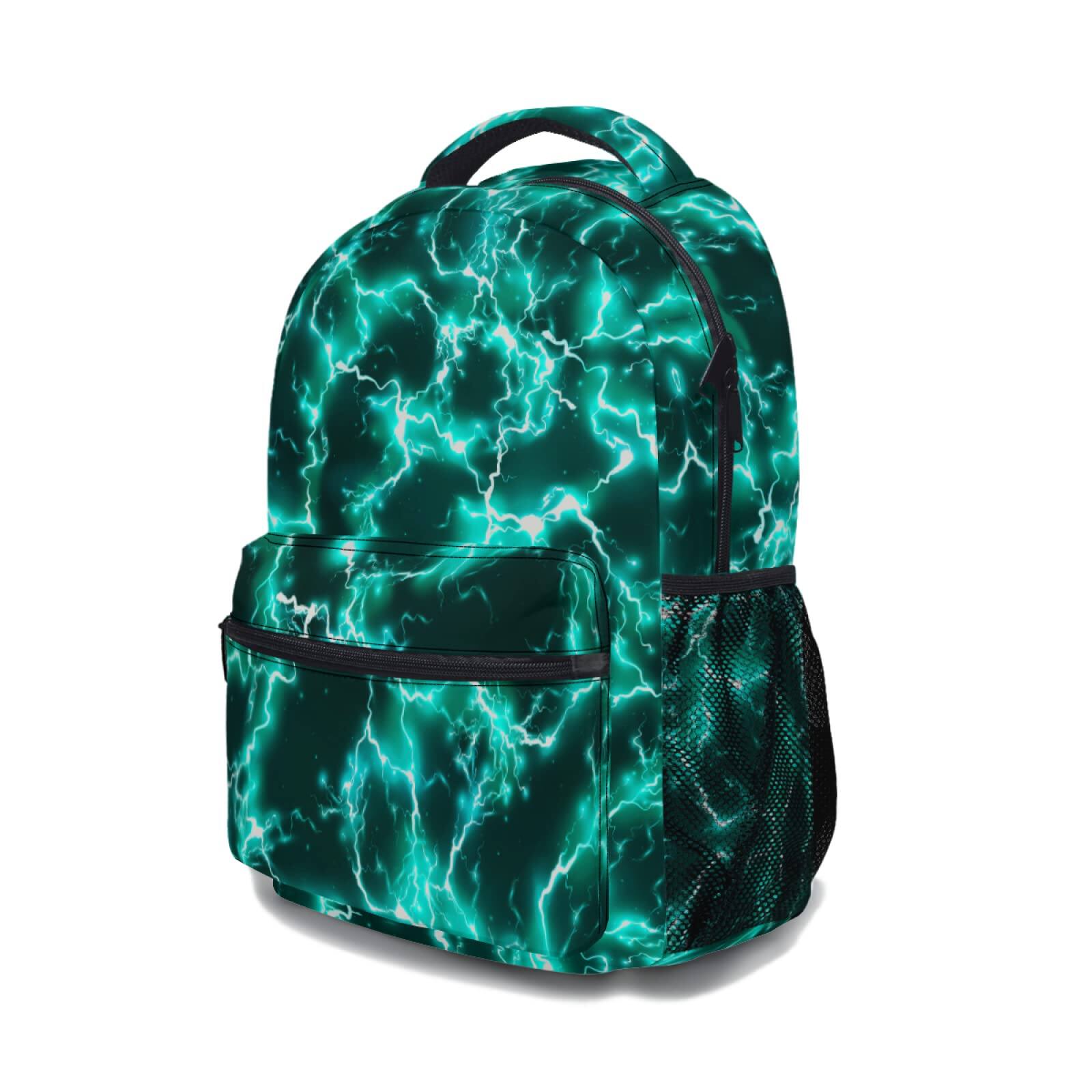 Back. Cozy Serene - Teal Backpack For Cool Lightning Durable Casual Basic Bookbag Green Lightweight School Bag Teens Students Travel Daypack - Lightning 1.