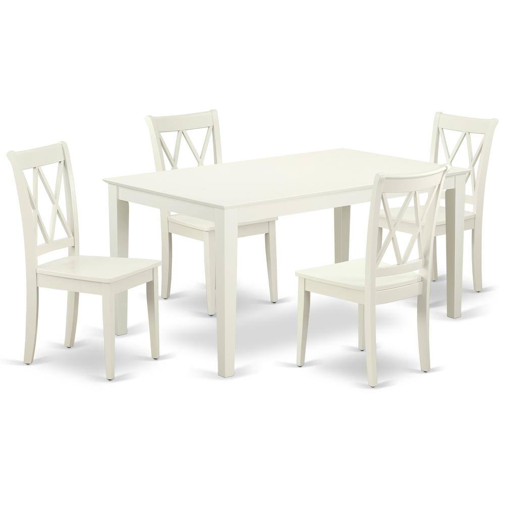 Back. East West Furniture - Dining Room Set Linen White - Brown.