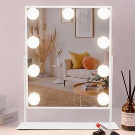 PO3TICJUNKI3 - 9-LED Lighted Vanity Mirror, 3-Color Dimmable, 10x Magnification, 360° Swivel - Default