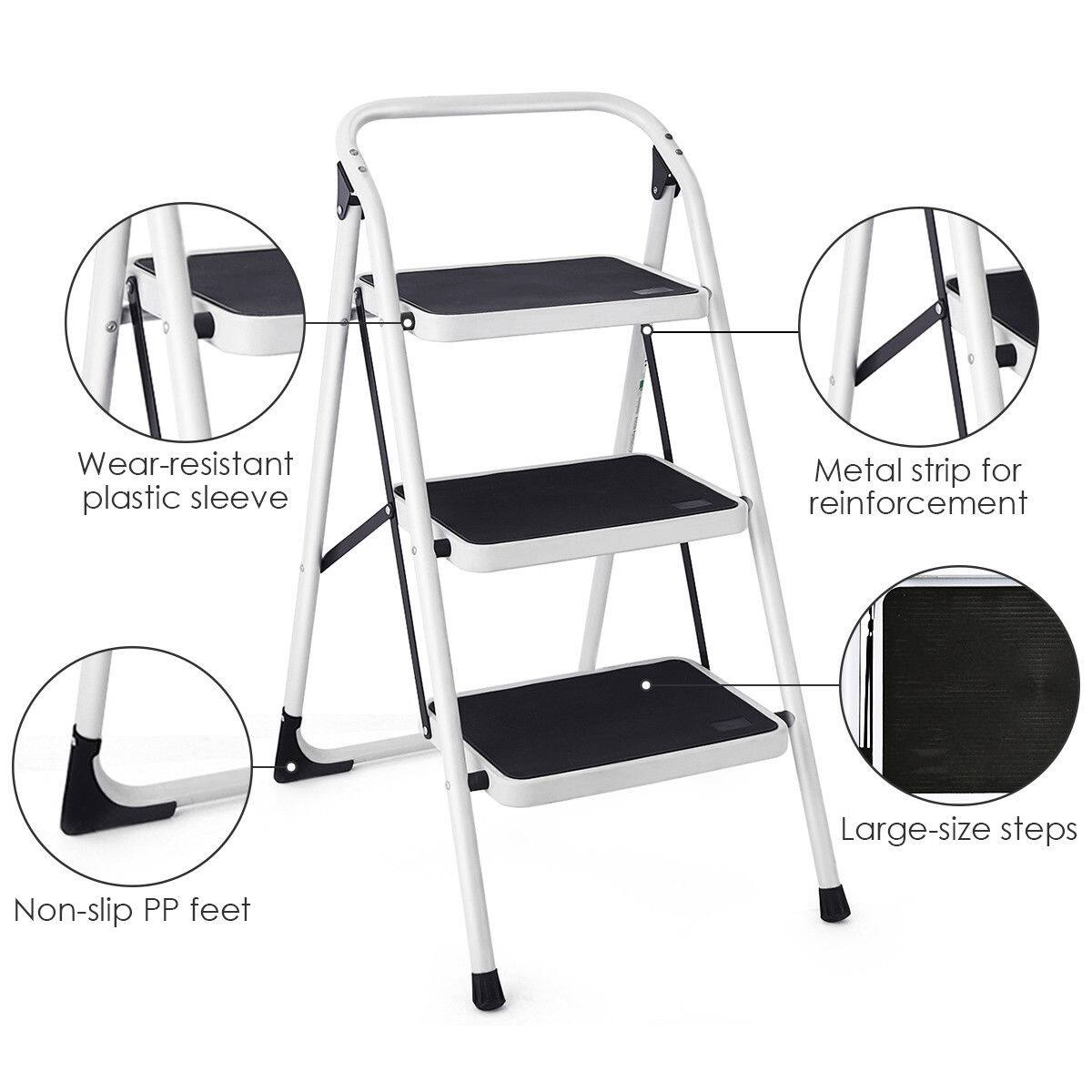 - Wear-resistant plastic sleeve
- Metal strip for reinforcement
- Large-size steps
- Non-slip PP feet