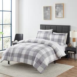 Sweet Home Collection - 5 Piece Checkered Buffalo Plaid Bed in a Bag Comforter & Sheet Set - Twin - Gray