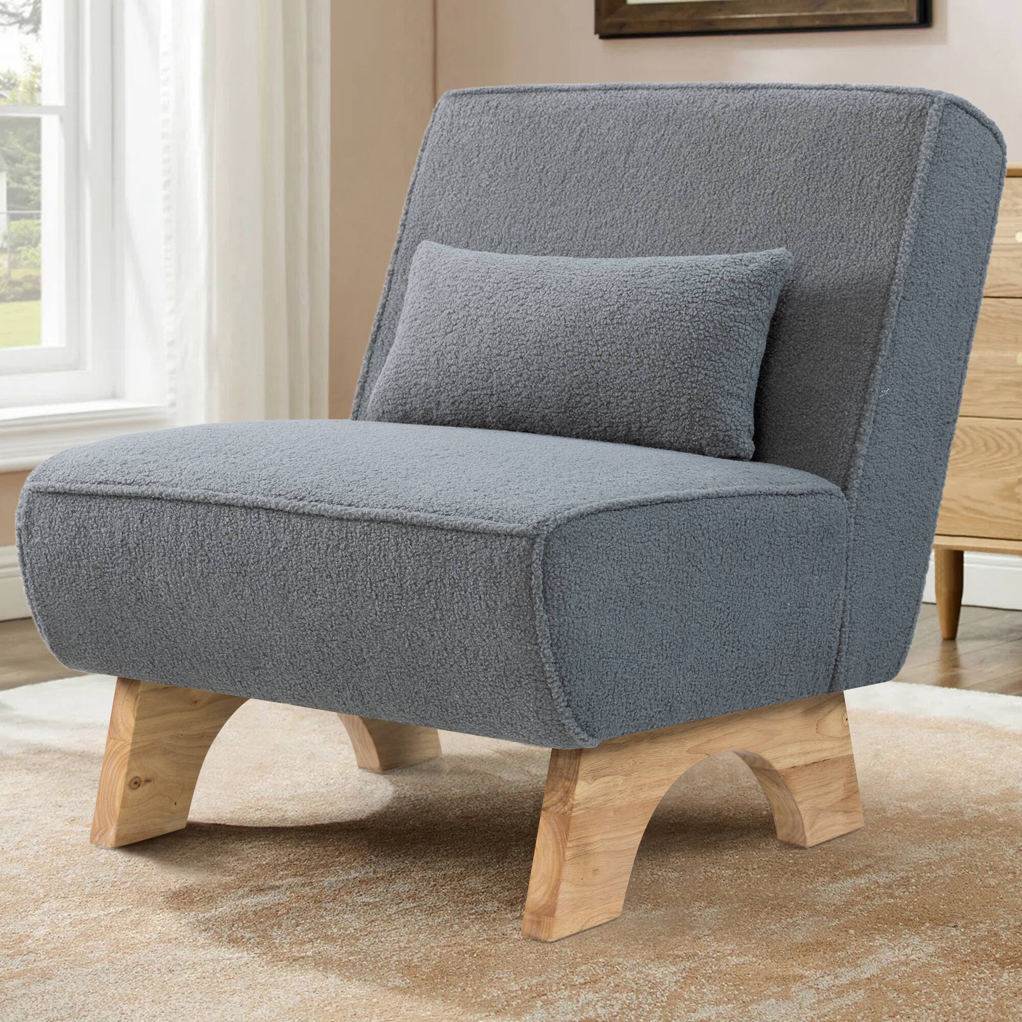 Front. KERDOM - Upholstered Armless Accent Lounge Chair, Modern Living Room Sofa Chair with Pillow, Reading Corner Leisure Side Chair - Grey.