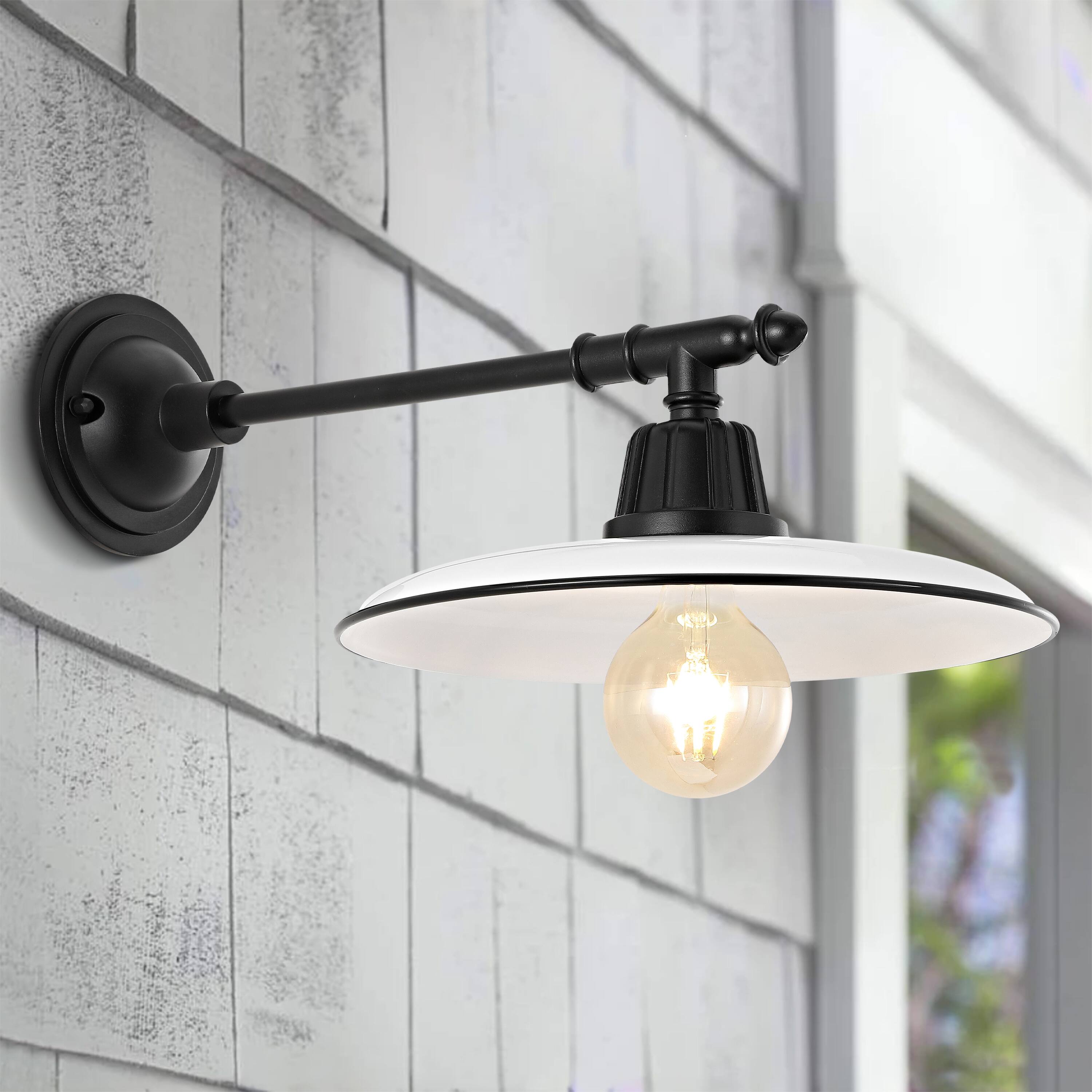 Alt View 6. Jonathan Y - Bonner 12" 1-Light Farmhouse Industrial Indoor/Outdoor Iron LED Victorian Arm Outdoor Sconce, White - White/Black.