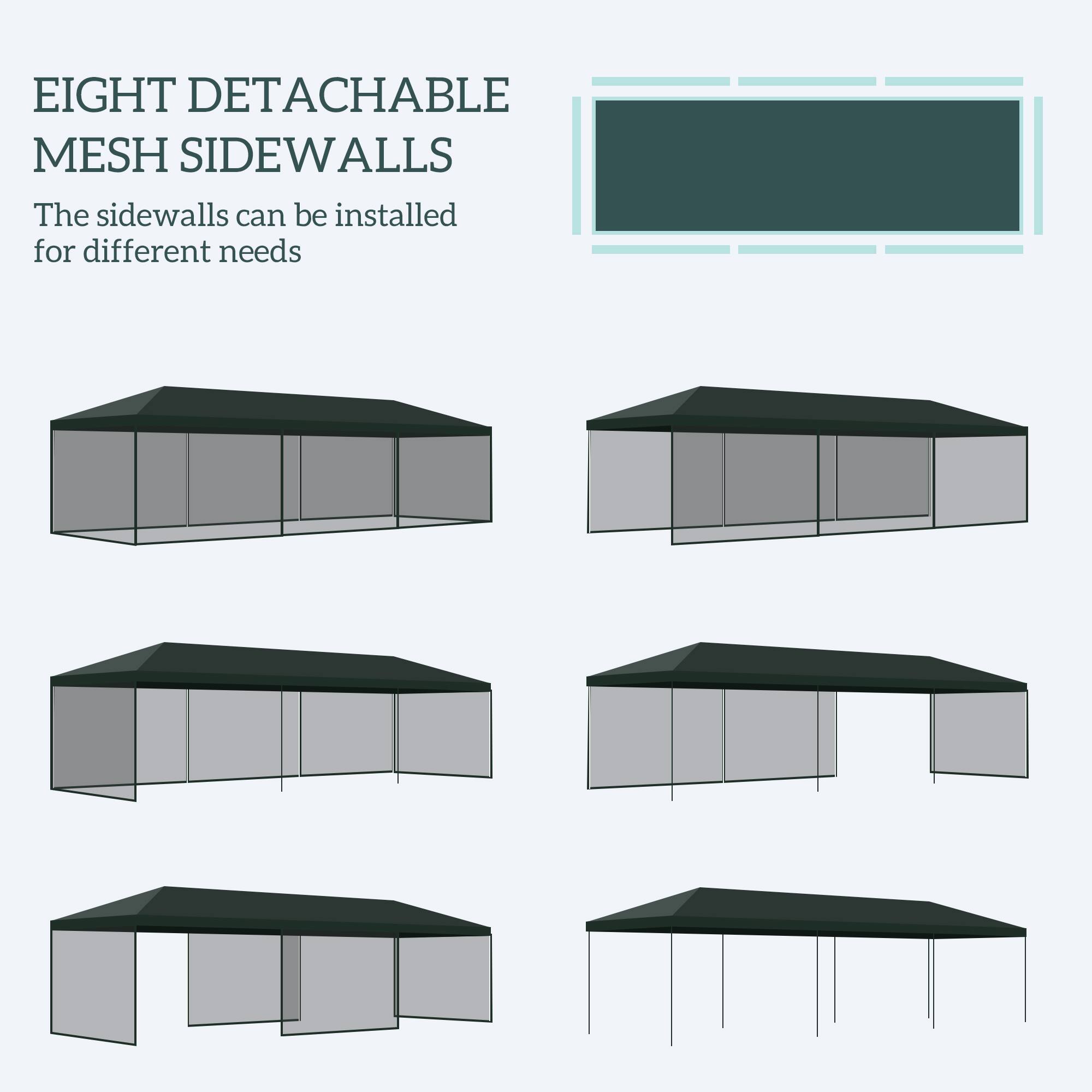 EIGHT DETACHABLE MESH SIDEWALLS
The sidewalls can be installed for different needs