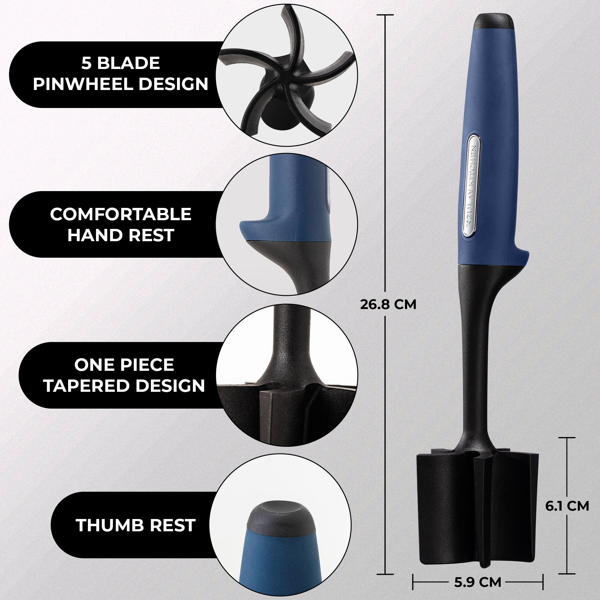 5 Blade Pinwheel Design  
Comfortable Hand Rest  
One Piece Tapered Design  
Thumb Rest  

26.8 CM  
6.1 CM  
5.9 CM
