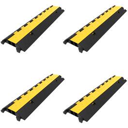 VEVOR - 4 Pack Rubber Cable Protector Ramp 2 Channel Heavy Duty 66,000LB Load Capacity Cable Wire Cord Cover Ramp Speed Bump - Yellow and black
