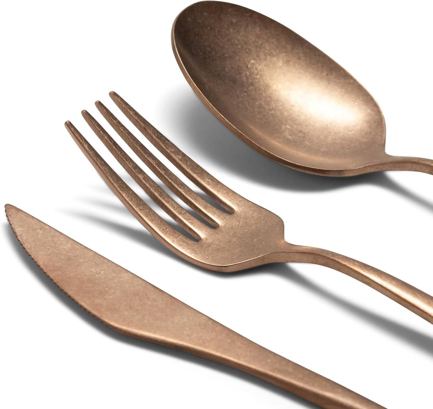 Alt View 1. Larder & Vine - 20-Piece Vintage Flatware Set for 4, Made in Portugal from 18/10 Stainless Steel - Vintage Copper.