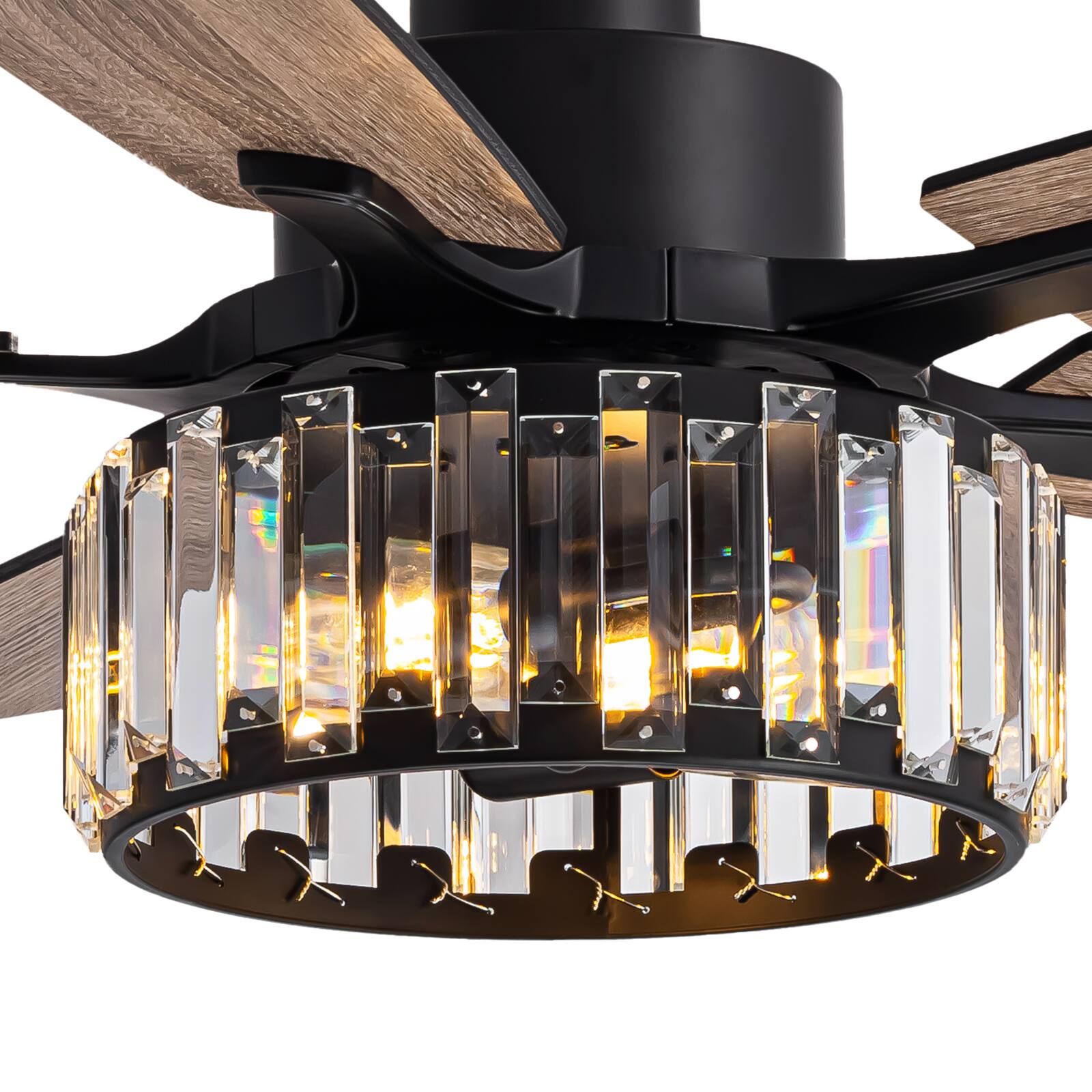 Alt View 6. Siljoy - 52-Inch Modern Double Layer Crystal Cage Ceiling Fan with Light for Living Room Bedroom and Kitchen - Black.