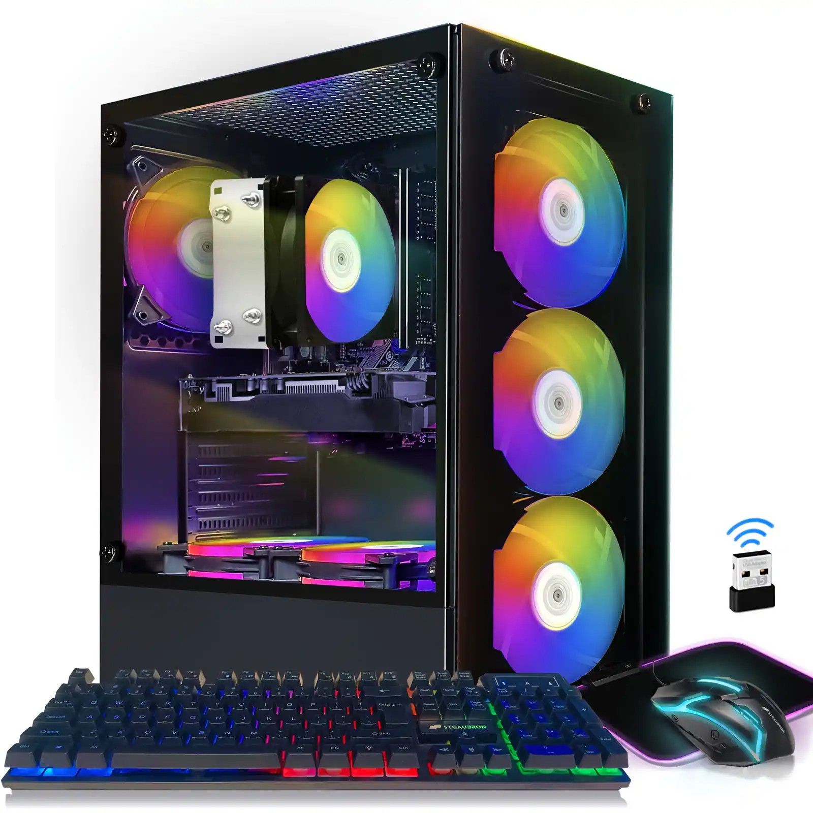 STGAubron - Gaming PC Computer Desktop, Ryzen5 2600 up to 3.9Ghz, GeForce RTX 2060 6G Graphics, 16G DDR4, 512G SSD, WIN11H - Black